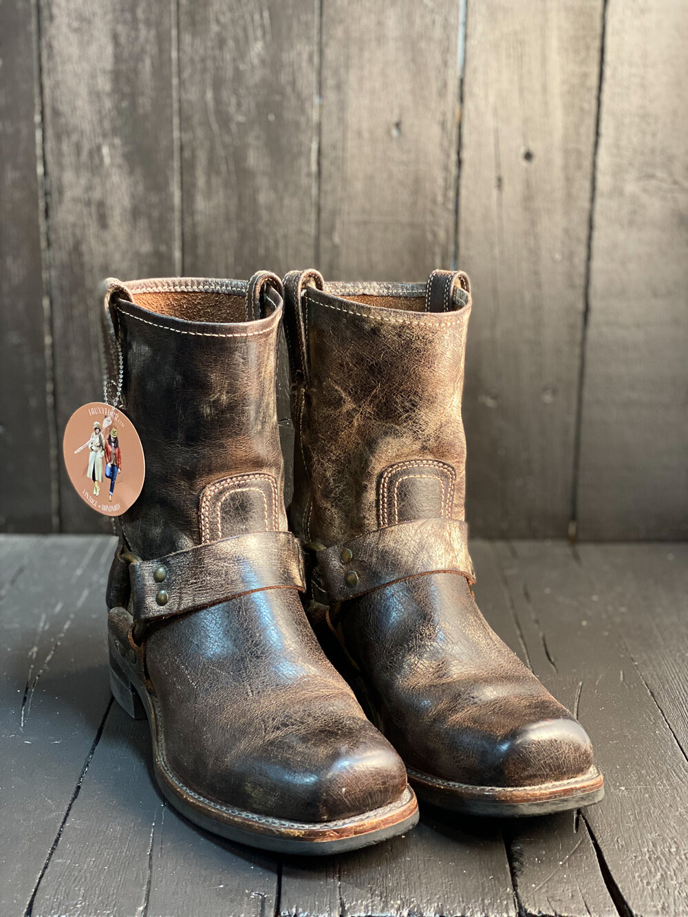 Womens US 11.5, Frye Harness Boots — FauxyFurr Vintage + Handmade