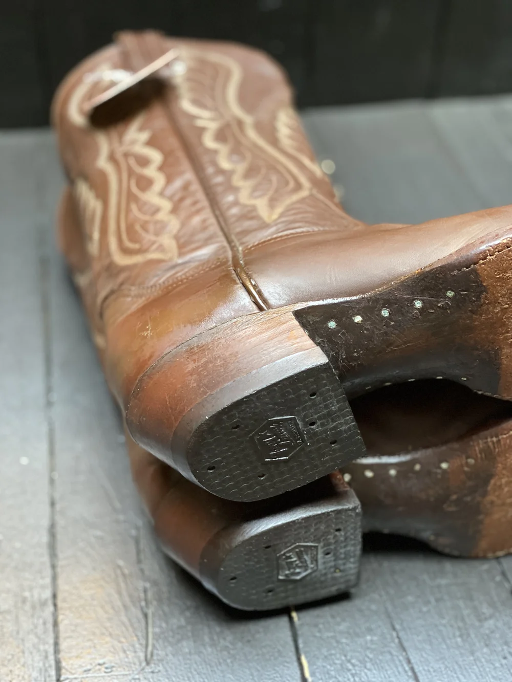 Vintage Tony Lama boots style 8959 Vintage Rainbow Stitch Tony Lama Cowboy Boots Brown Leather  main image 4