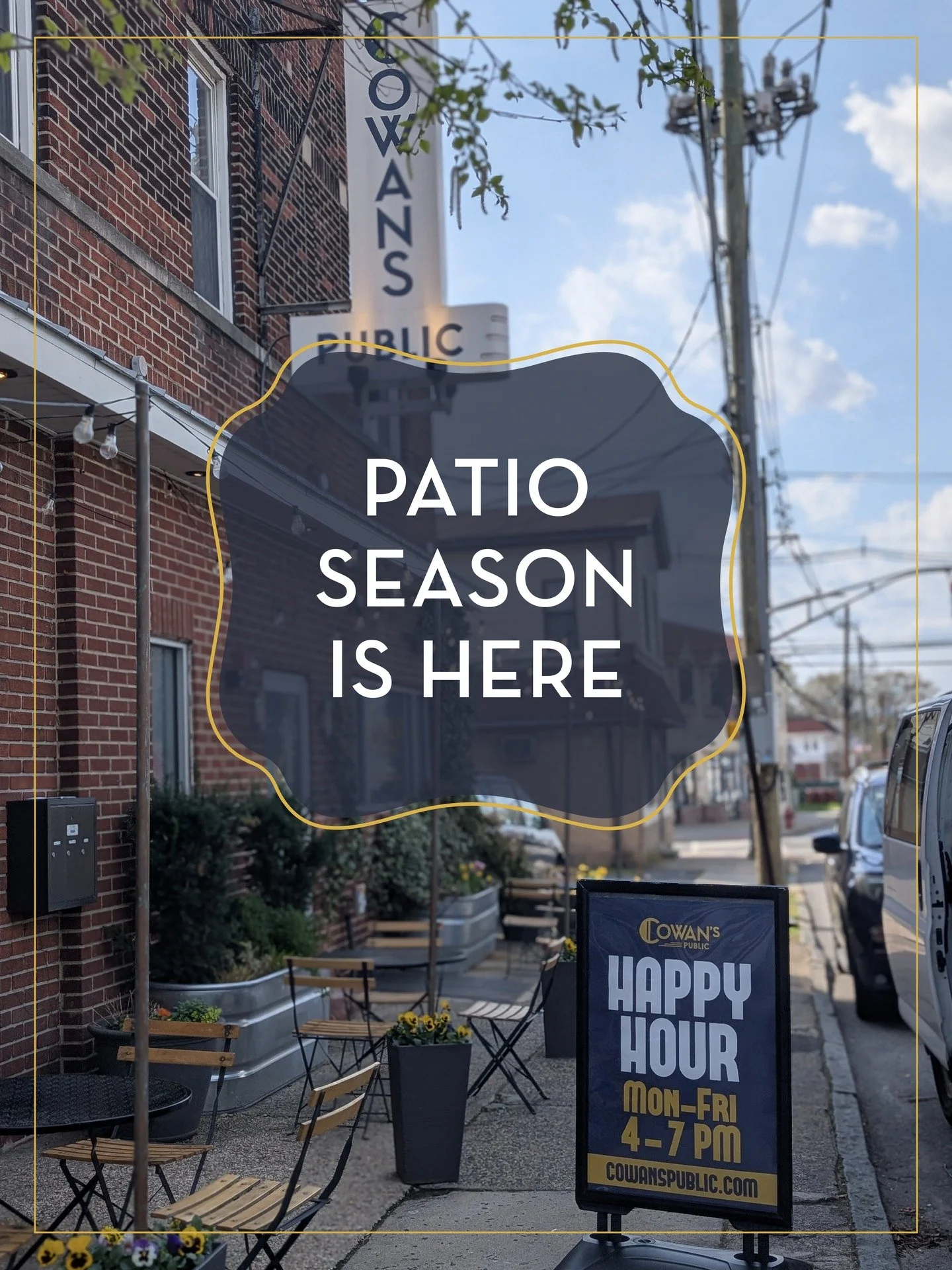 We&rsquo;re opening the doors to the patio&mdash;starting today ☀️

Join us outside for drinks, dinner, and everything in between (weather permitting). 

Whether you&rsquo;re stopping by for Happy Hour ( Monday&ndash;Friday | 4&ndash;7 PM) or settlin