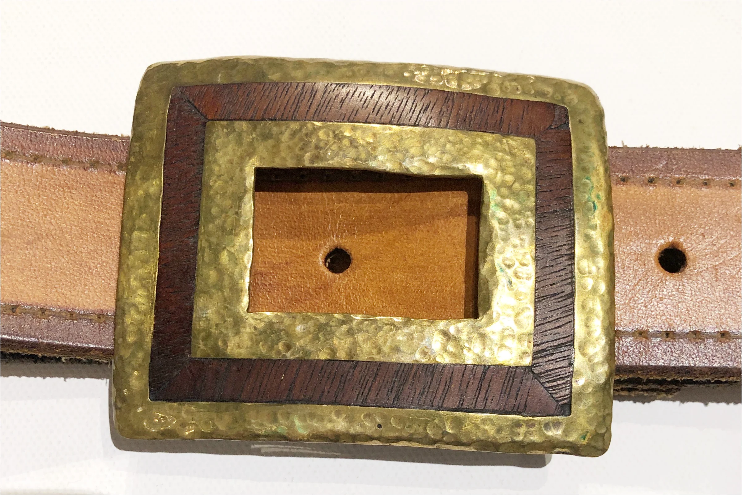 Belt With Hammered Brass Buckle 