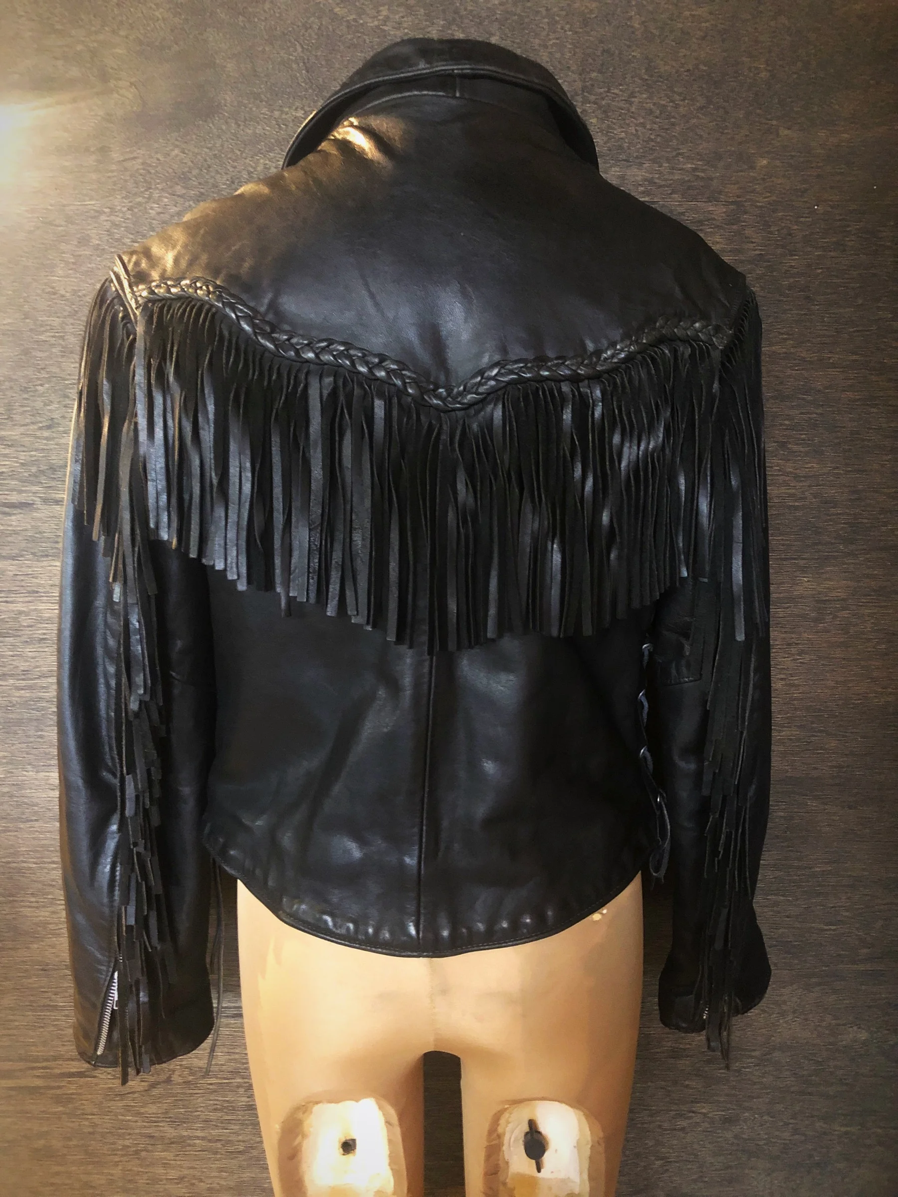 Vintage Black Leather Fringe Jacket 