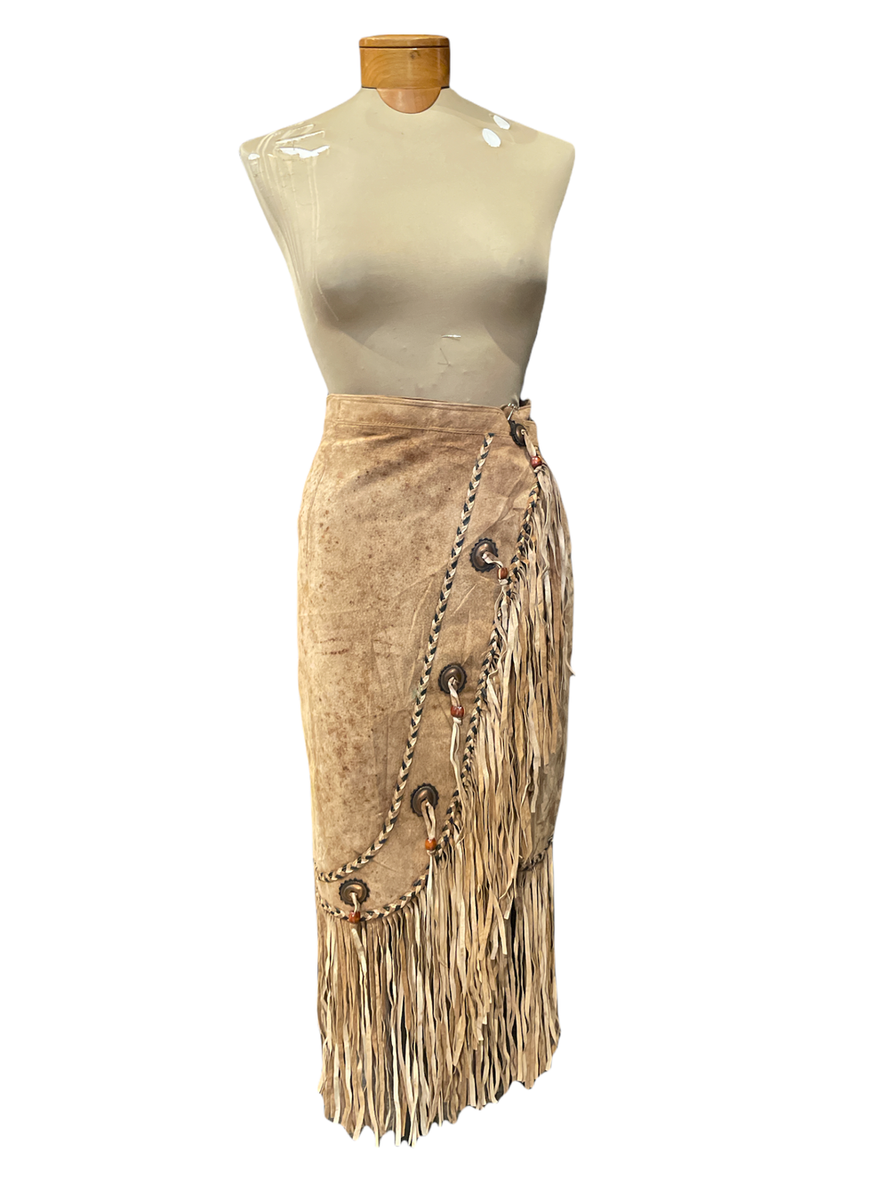 Gorgeous Vintage Fringe Suede Wrap Skirt With Concho Detail - Main Image