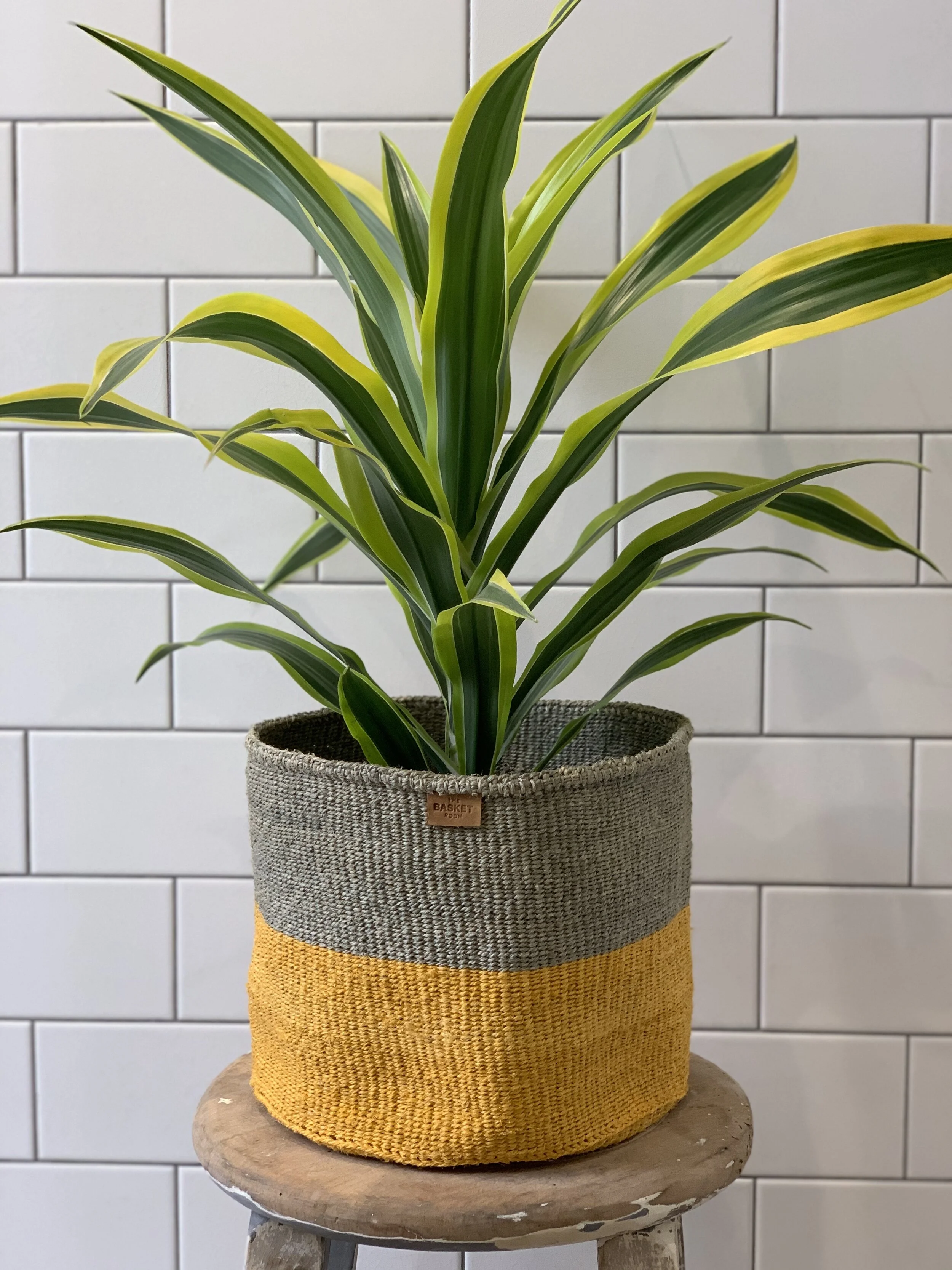 Yellow & Grey Duo Colour Block Woven Basket