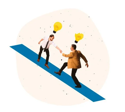 personas colaborando en ideas sobre un balancin