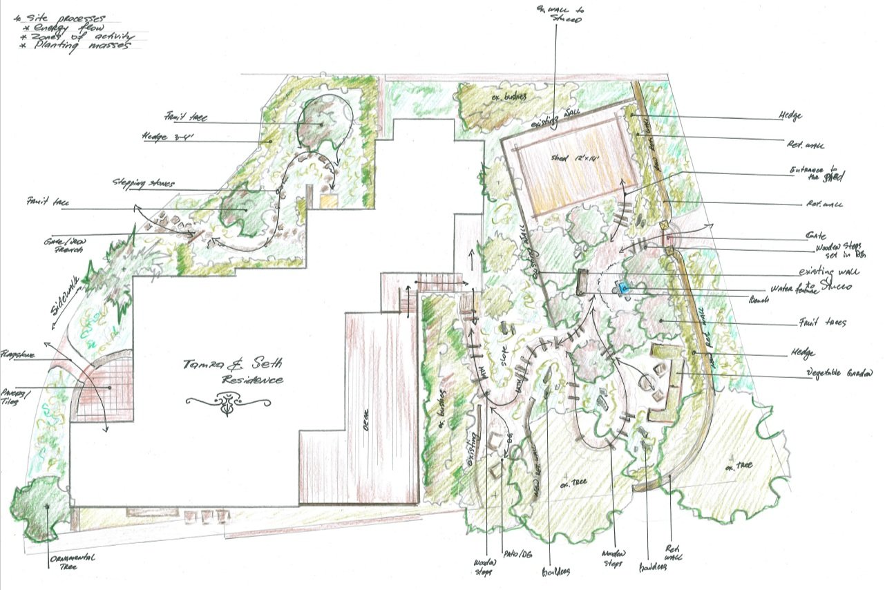 Conceptual Landscape Design Hand Sketch for Larger Properties