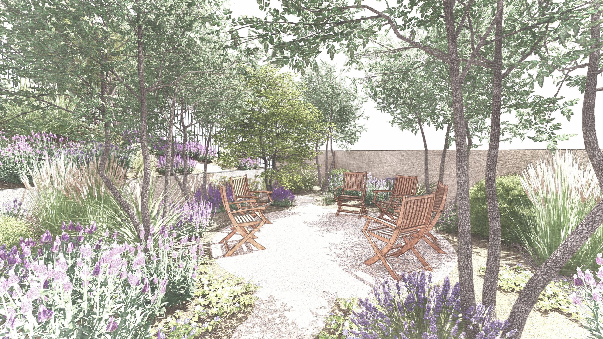 Shaded Garden Seating Area Visualization