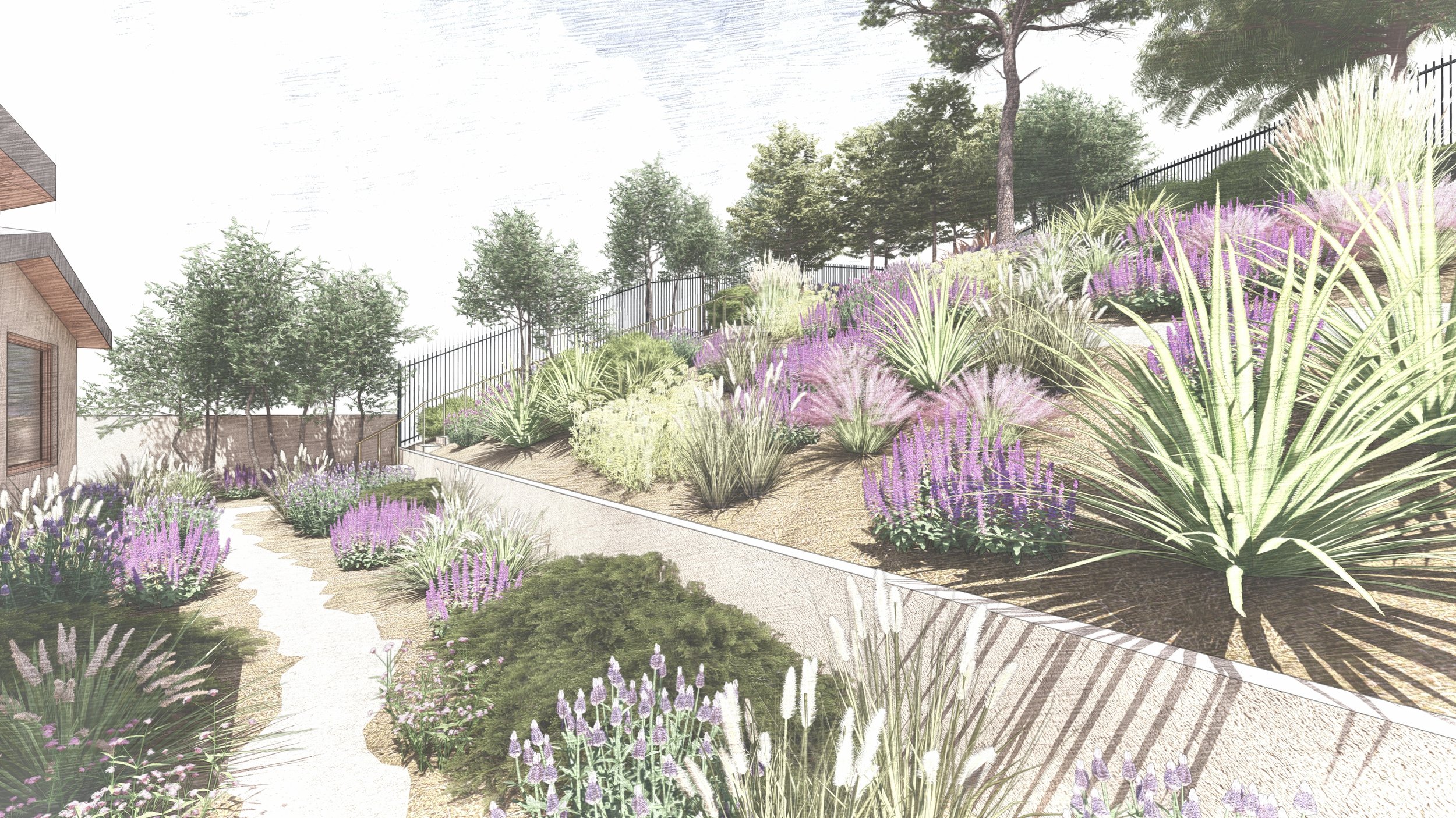 California Hillside Garden Design Visualization