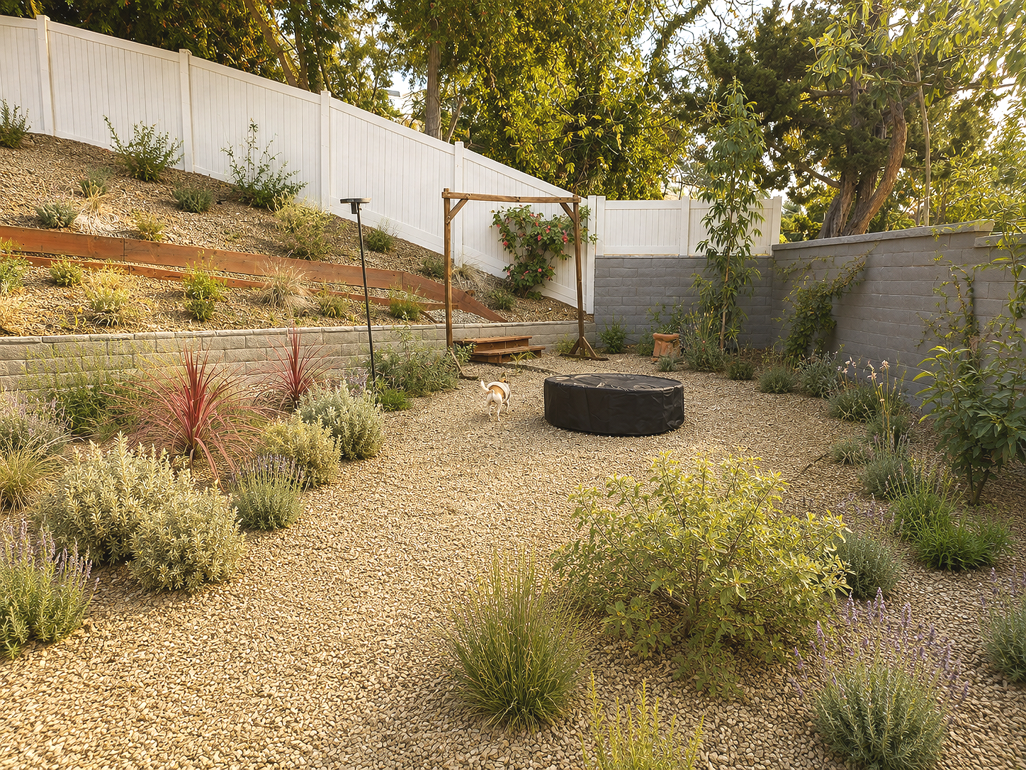 Laguna Niguel Backyard Garden with Fire Pit and Habitat Planting