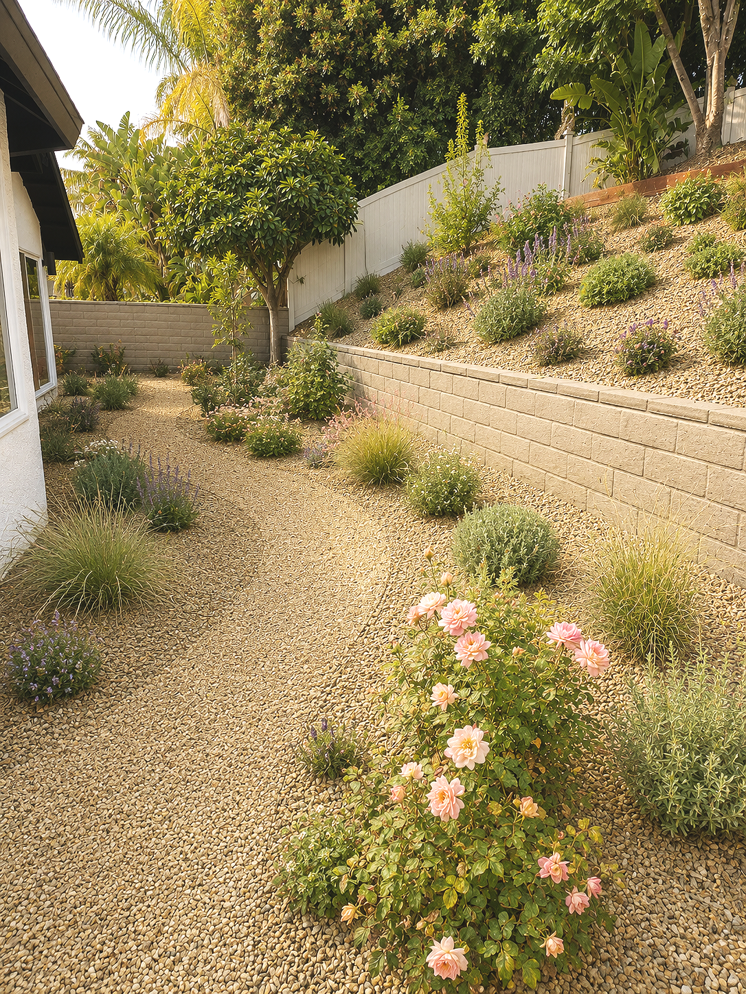 Curved Gravel Path through a California Hillside Garden