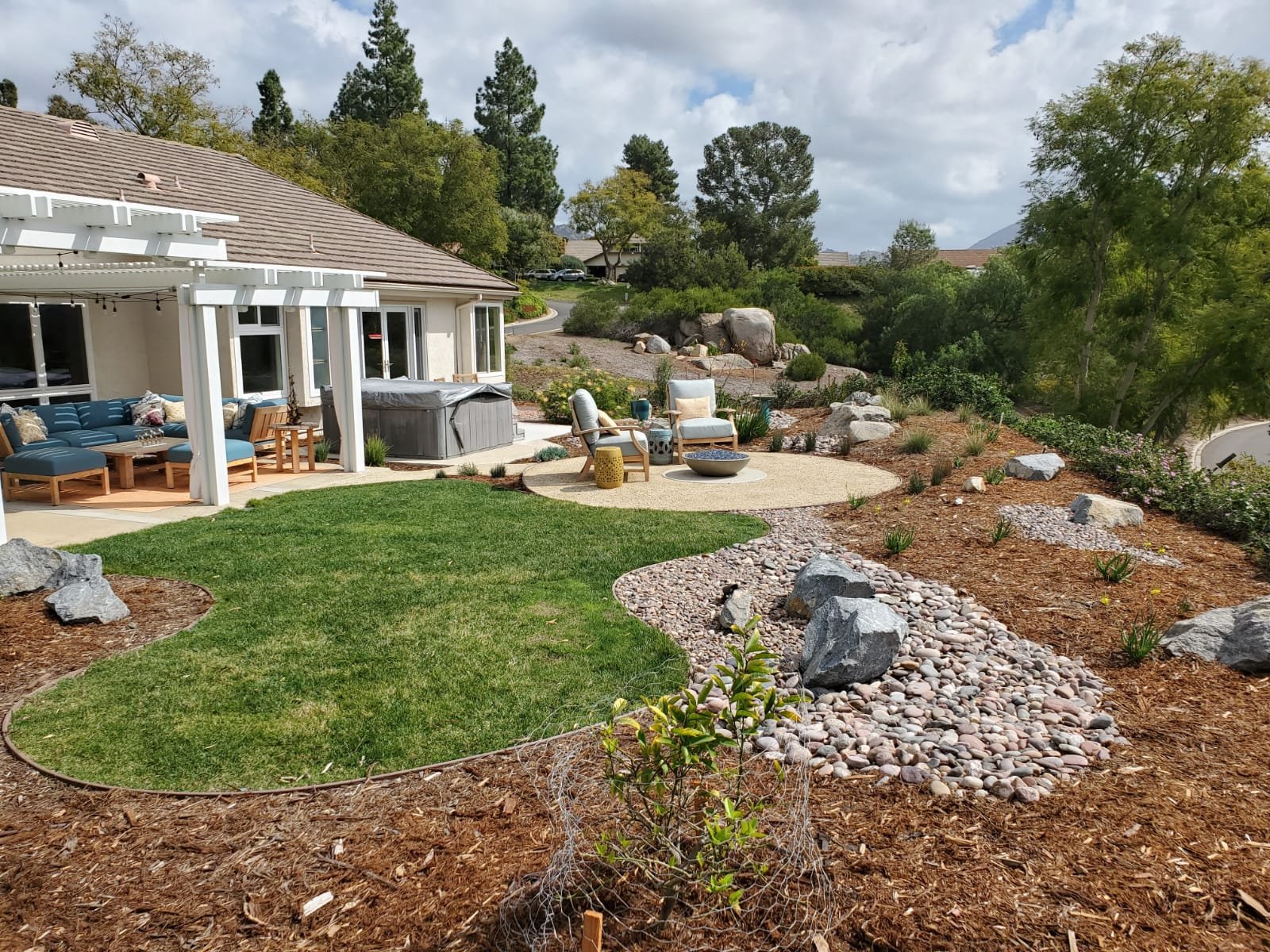 Contemporary Backyard with Reduced Lawn