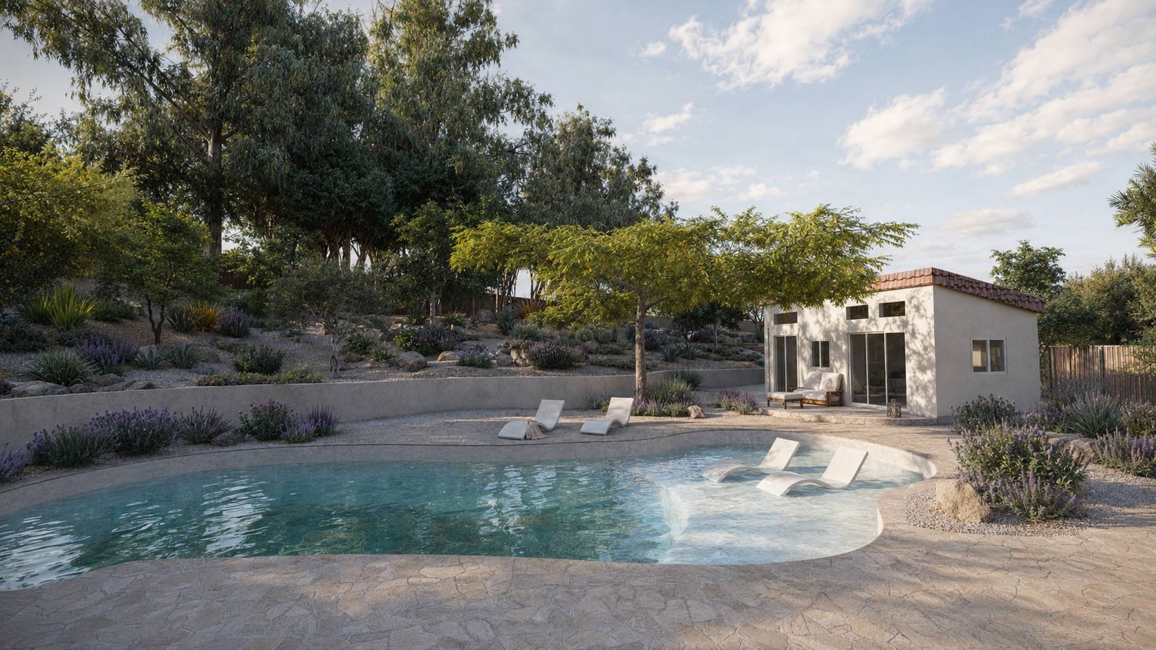 Spanish Colonial Revival Pool Garden in La Jolla