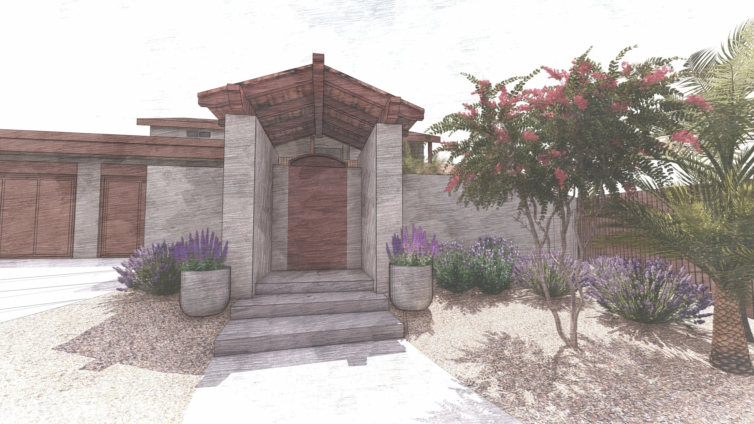 Spanish Colonial Revival Garden Entrance - La Jolla Concept Sketch