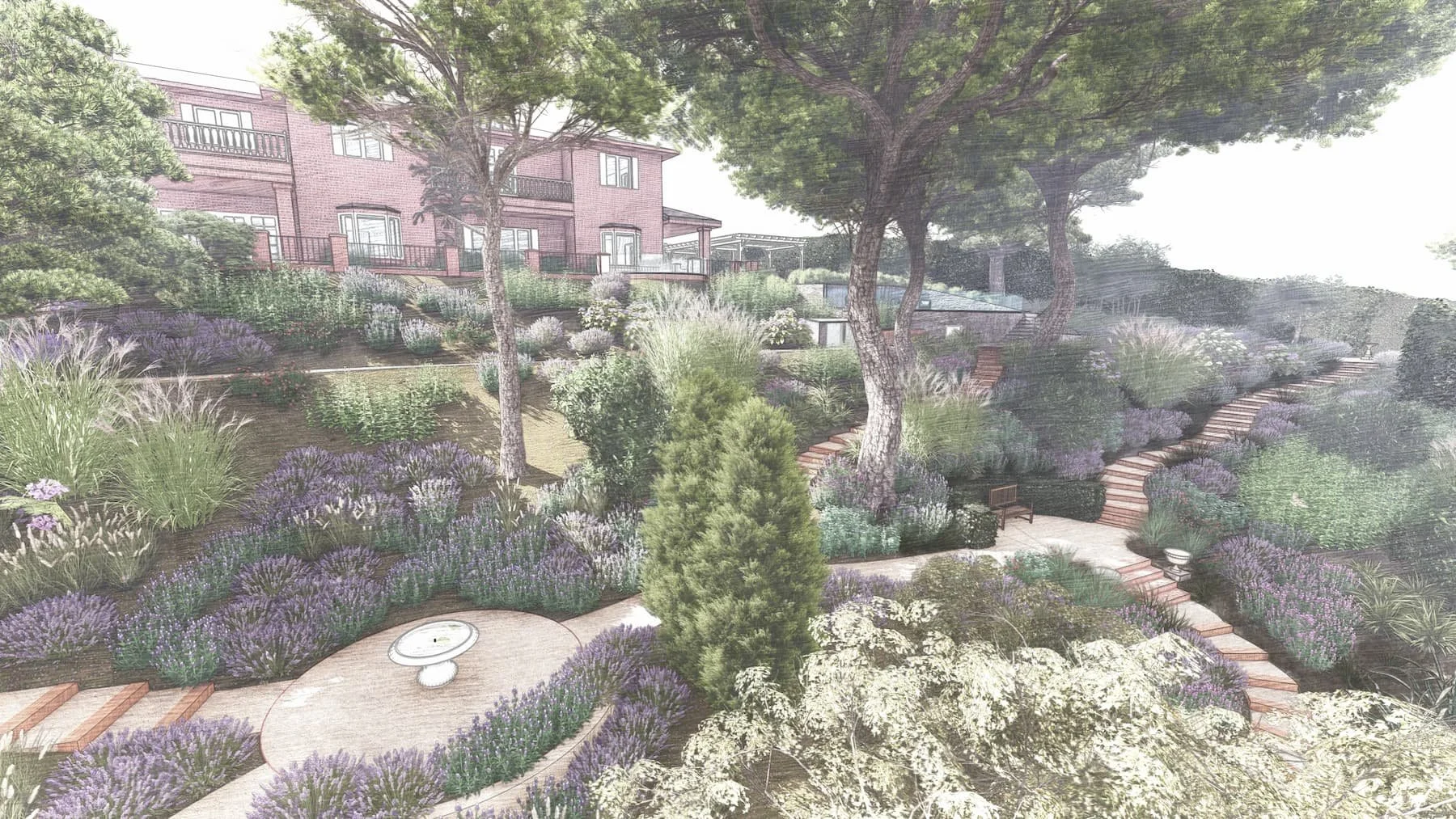 The Garden Unfolds Across the Slope