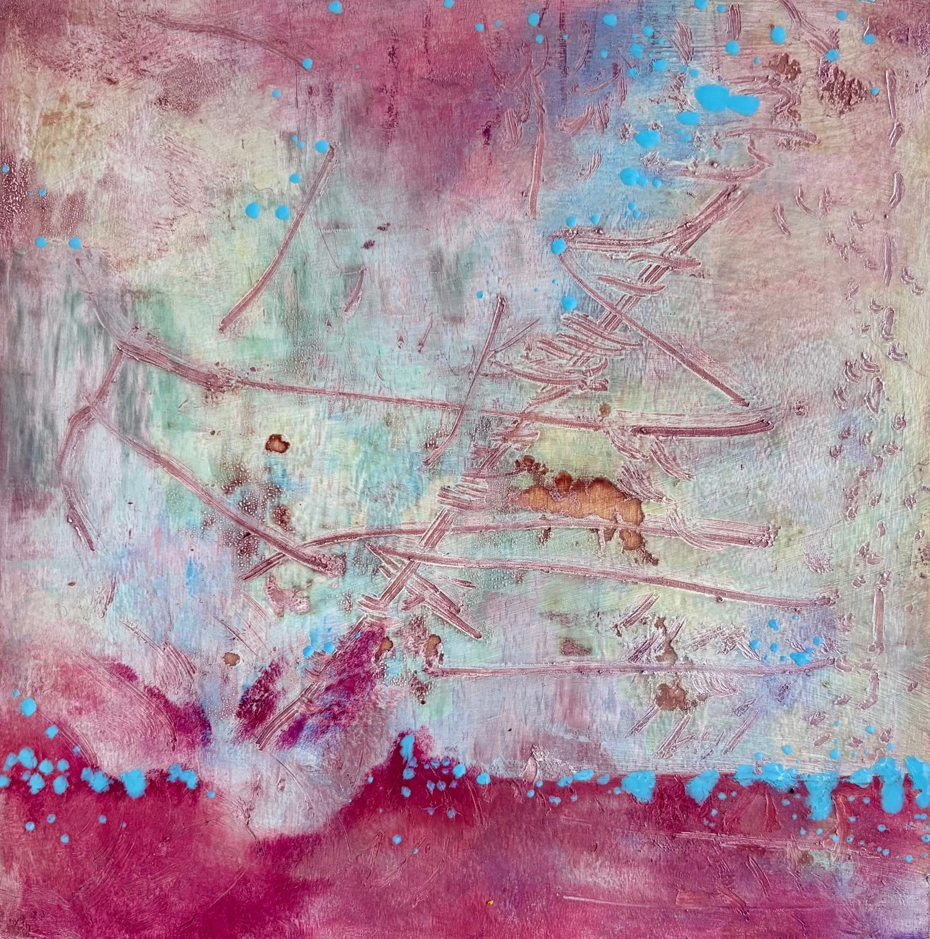 untitled 2 
8x8 inches 
Oil, nupastel, metallic pigment powder on panel.  
2025 