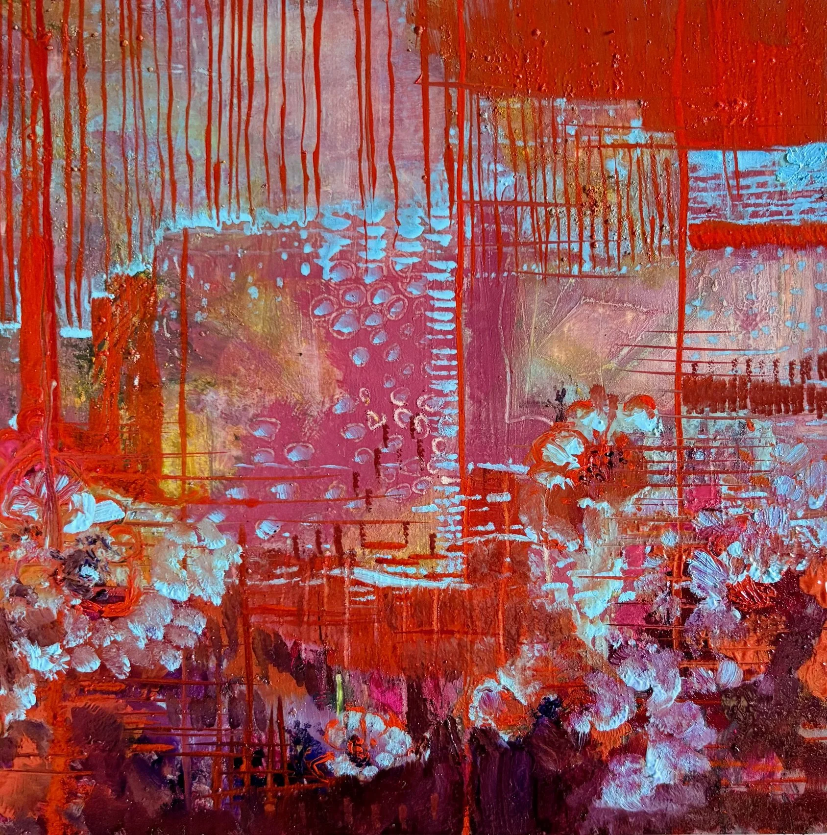 untitled 3 
8x8 inches 
Oil, nupastel, metallic pigment powder on panel.  
2025 