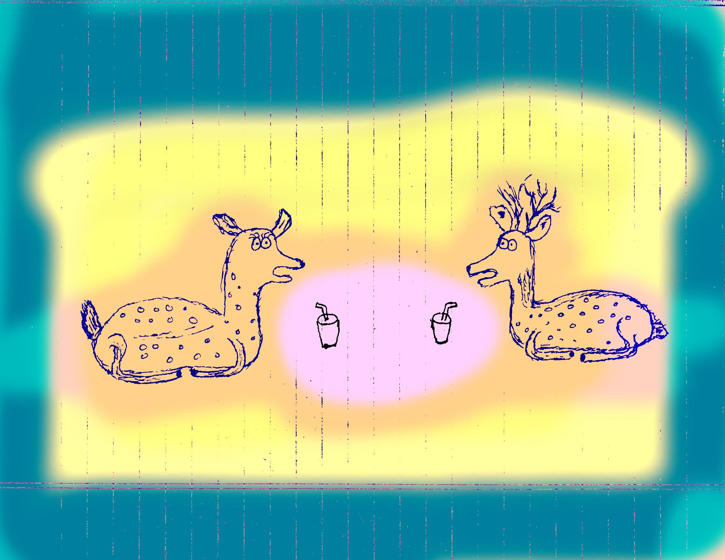 Two Deer Drinking Smoothies On A Date