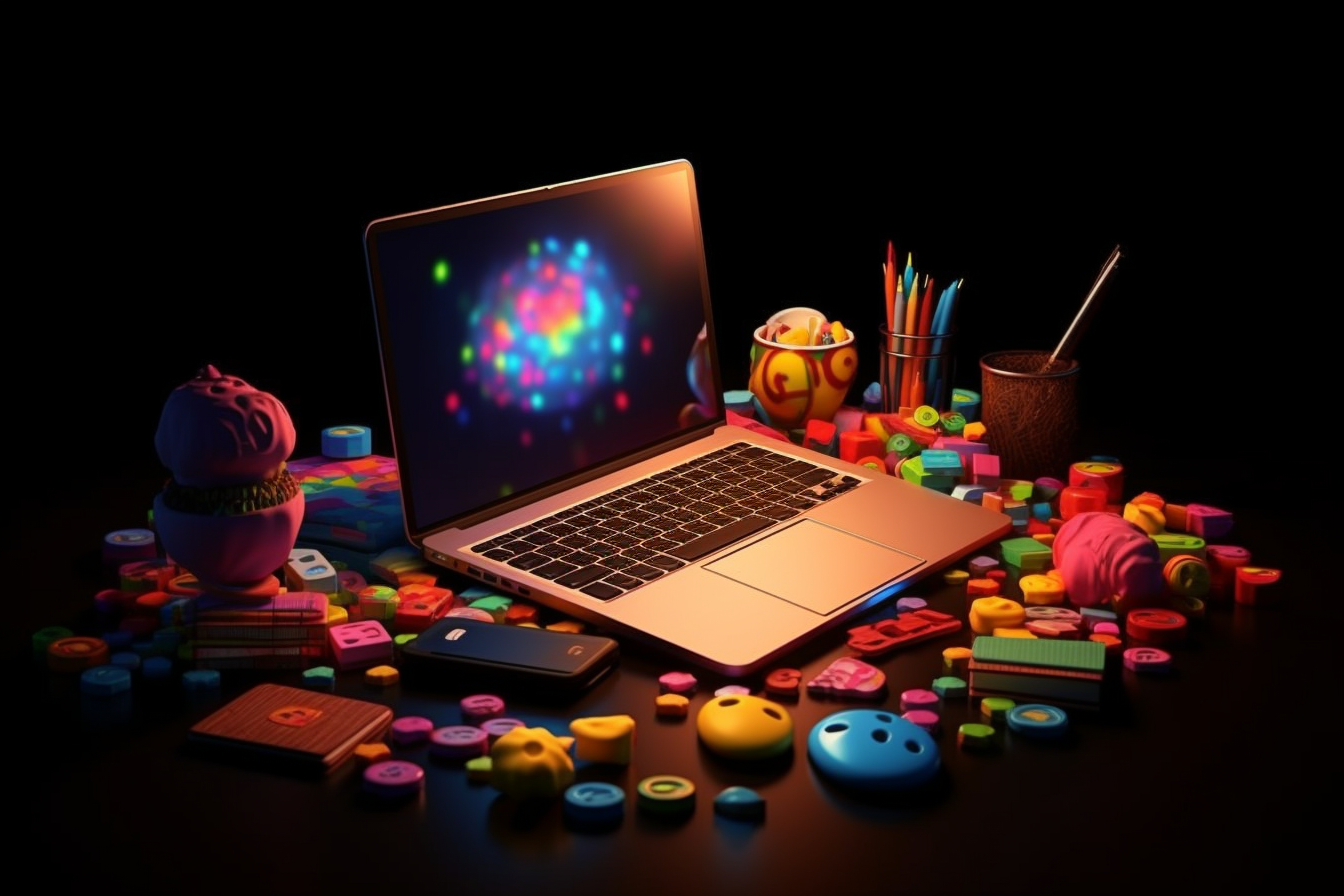 LIAMIANLLC_Colorful_Laptop_on_a_cluttered_desk_on_a_black_backg_37dce065-c06a-47ea-af95-c7b7910fe45c.PNG