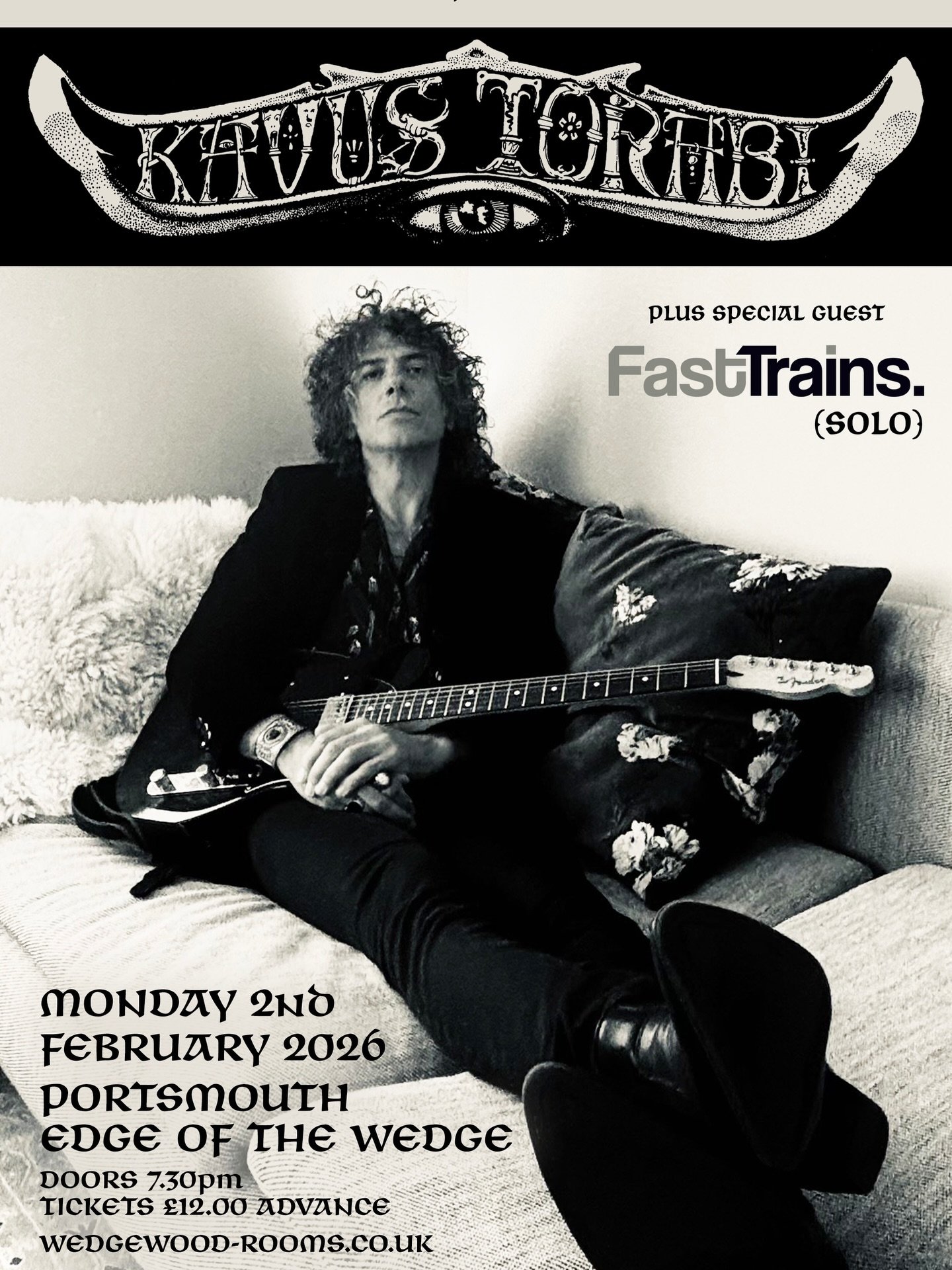 Portsmouth! Delighted to be supporting the mighty @kavus_torabi (Gong, The Utopia Strong, Cardiacs&hellip; the list goes on) at @wedgewoodrooms in a couple of weeks.

A special intimate show in the Edge, I&rsquo;ll be playing this one solo, stripping