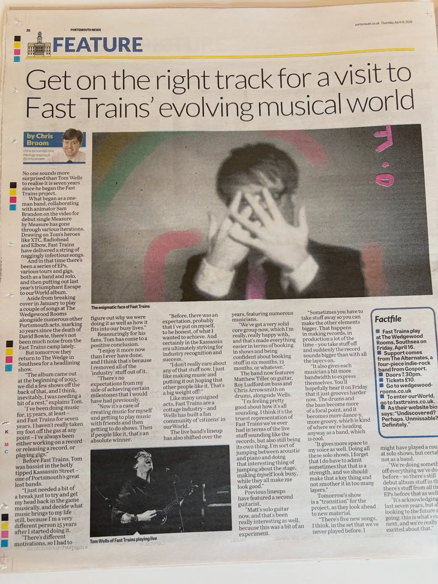 I read The News today, oh boy.

Ahead of Friday&rsquo;s @wedgewoodrooms show, I spoke to @portsmouth_news about 15 years in music (I know!), from shifting bands, to growing Fast Trains, and moving away from expectations.

You can read the feature in 