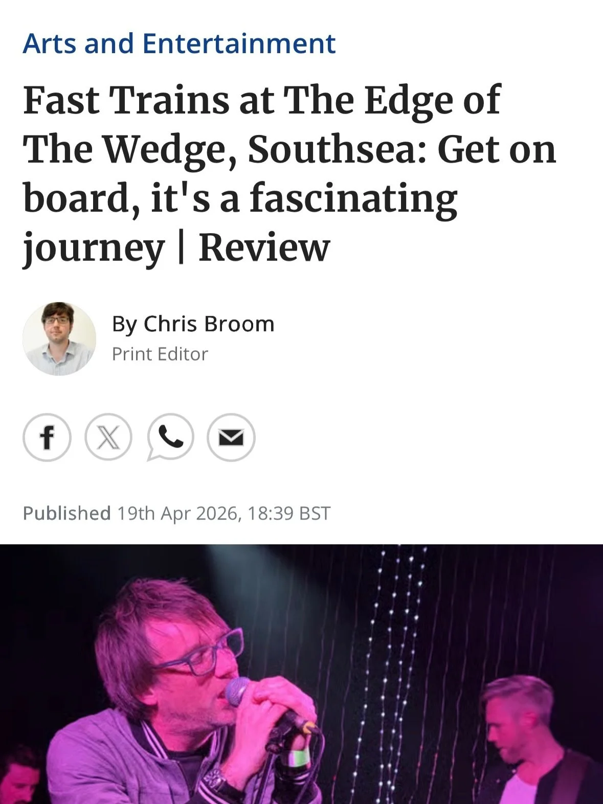 &ldquo;Excellent&hellip; Devastatingly beautiful.&rdquo;

Some very kind words from Friday&rsquo;s hometown show have just gone up on the @portsmouth_news website.

Big love to Chris Broom, and everyone who came out to make it so special 💙