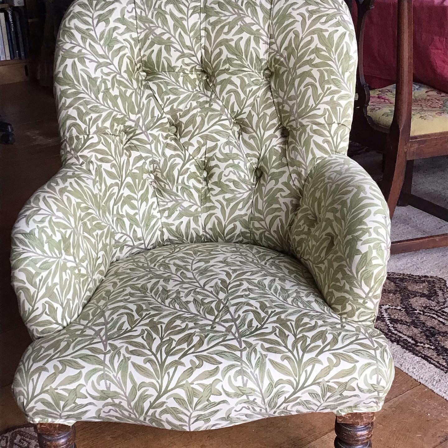 &lsquo;&rsquo;I am writing among the gables and rook-haunted trees, with a sense of place being almost too beautiful to live in&rsquo;&rsquo; William Morris 1872.
This beautifully restored iron framed chair by Hamilton House Interiors uses the iconic