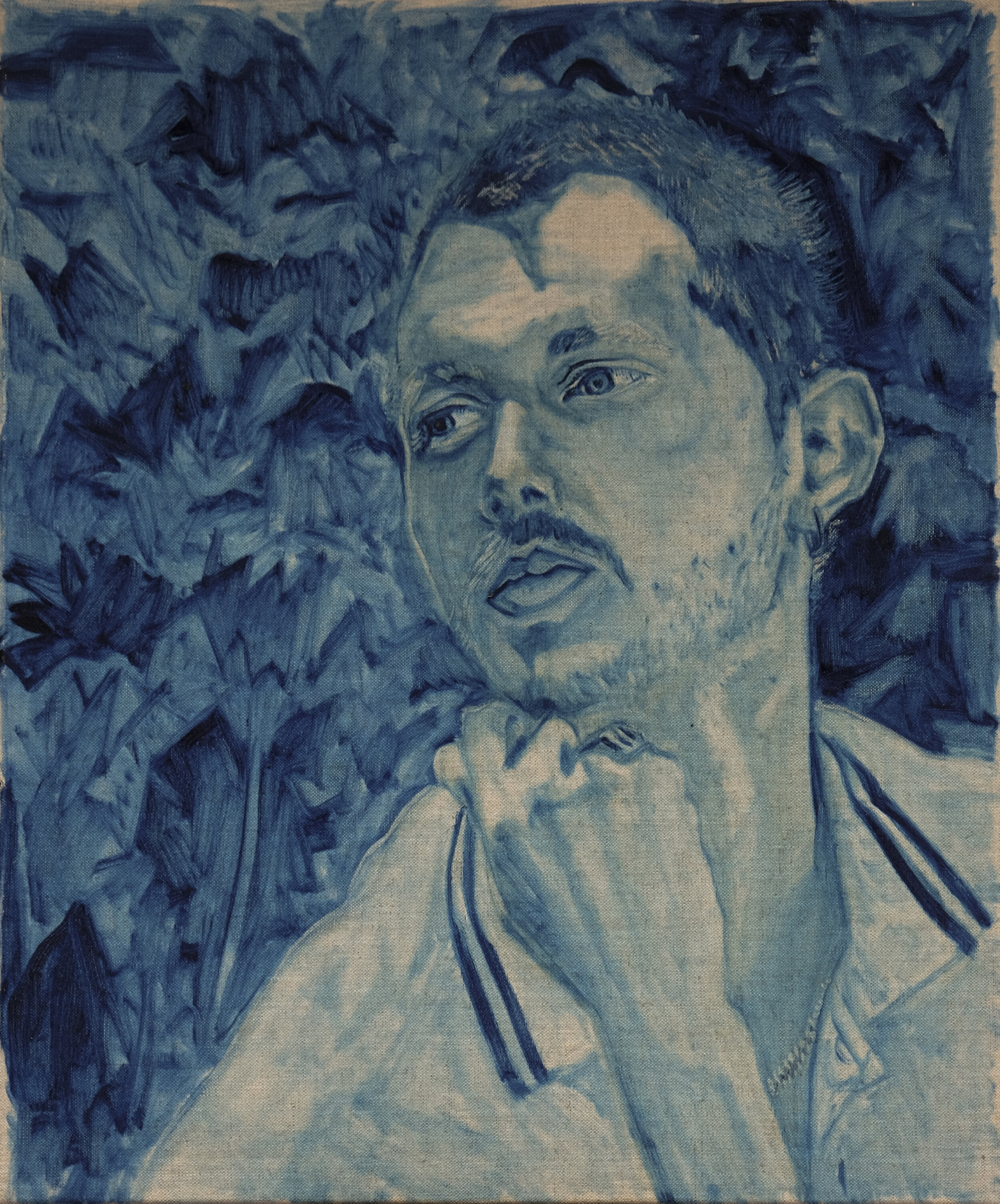   Thinking in Blue (Self Portrait)   2020  Oil on linen  50cm x 60cm 
