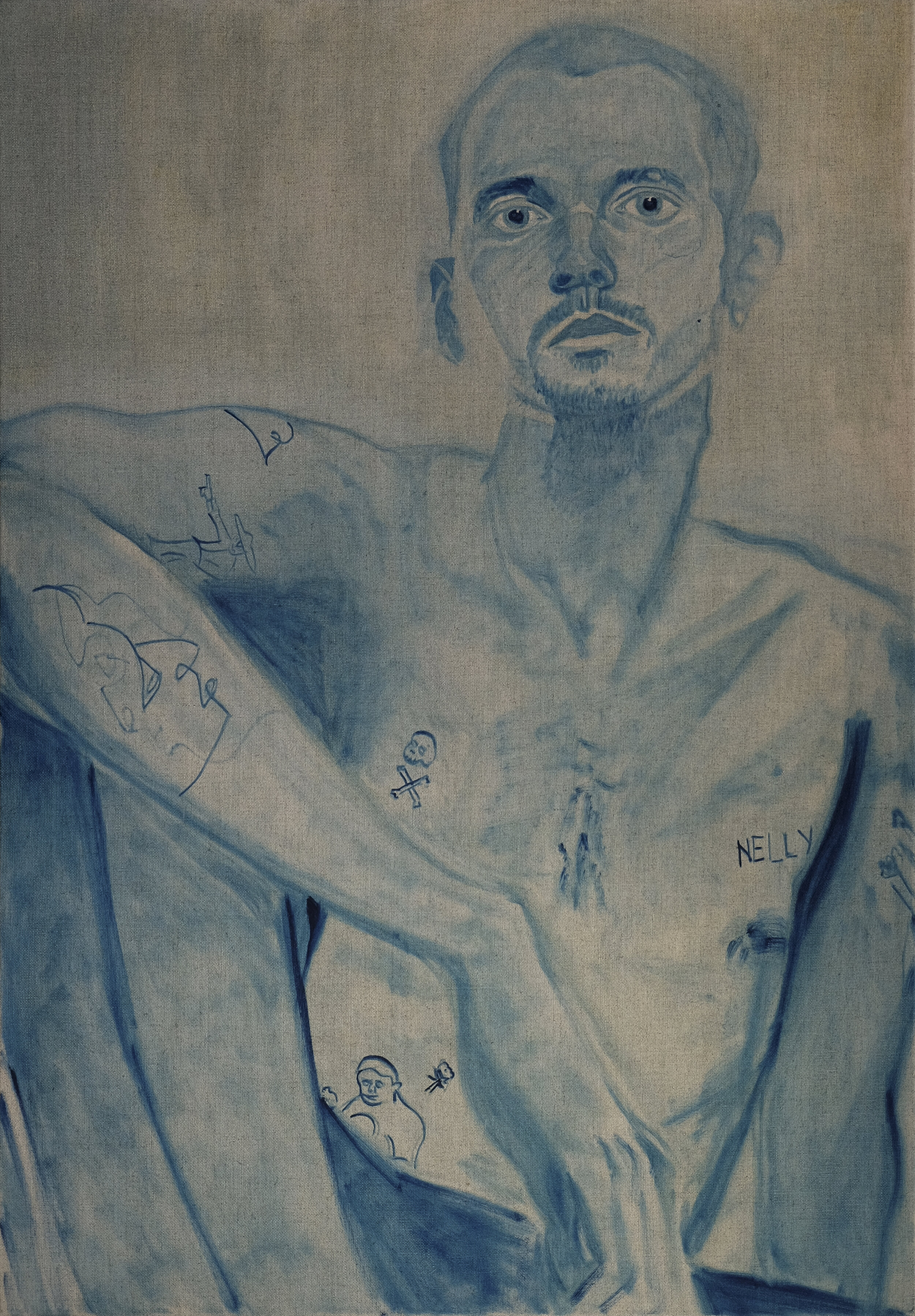   Self Portrait with Tattoos   2020  Oil on linen  70cm x 100cm 