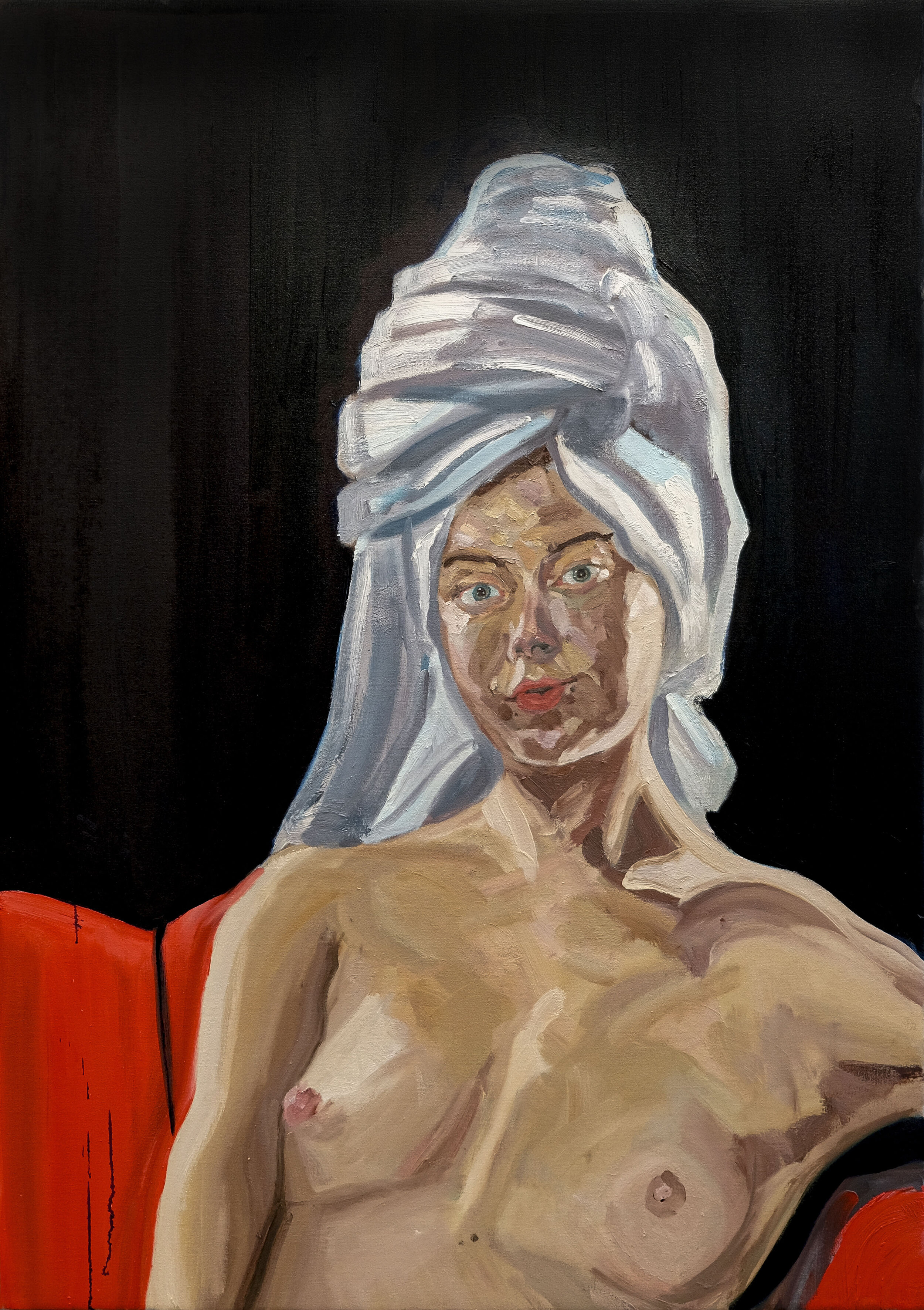   Oriana, Fresh Out The Shower   2020  Oil on linen  70cm x 120cm 