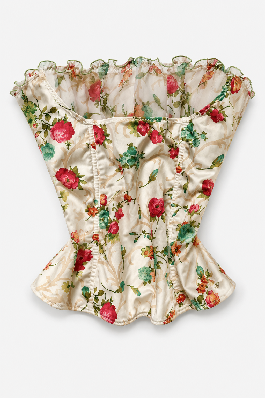 Vintage Floral Satin & Chiffon Bustier Top