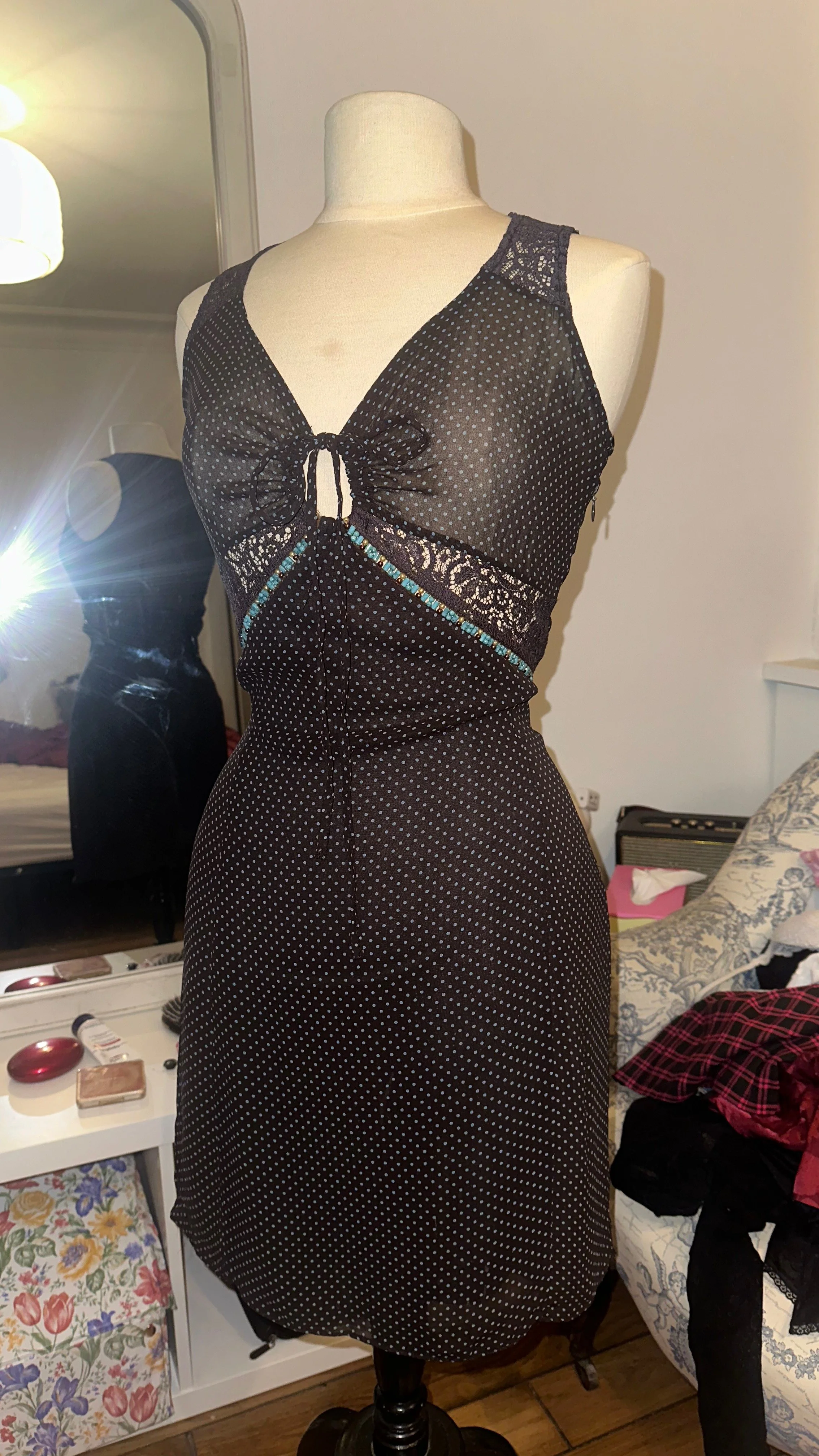 maje polka dots brown dress