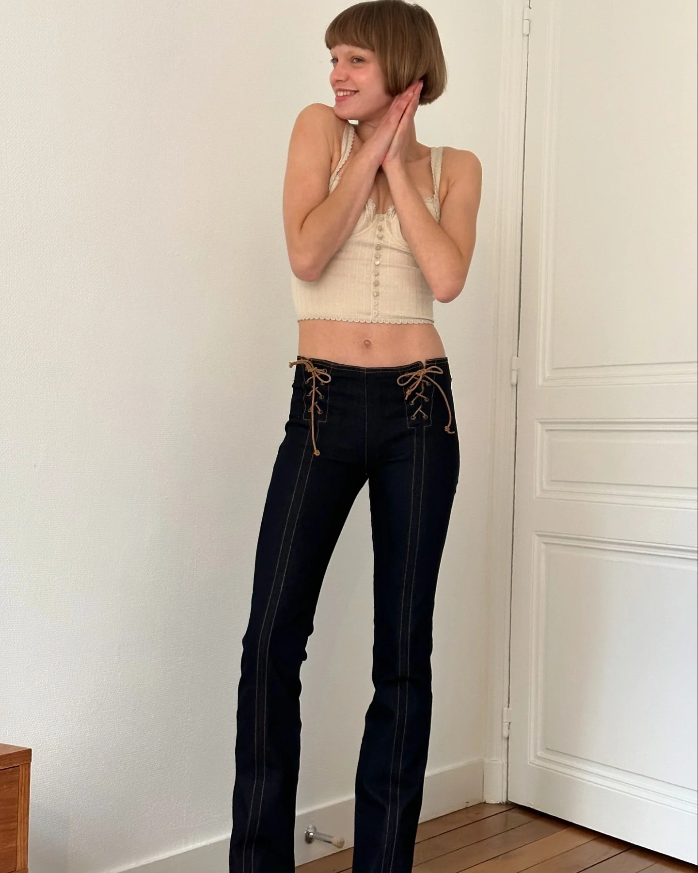Vintage Plein Sud jeans inspired by corset lacage available on the website @lise.sauve_