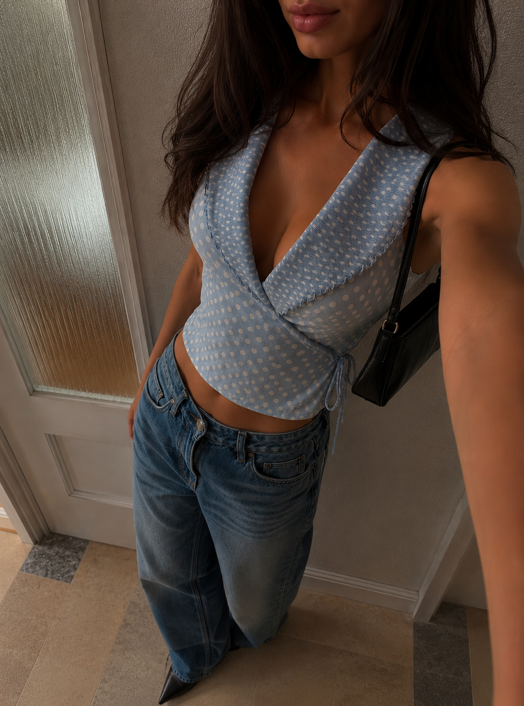 Vintage Polka-Dot Chiffon Wrap Top