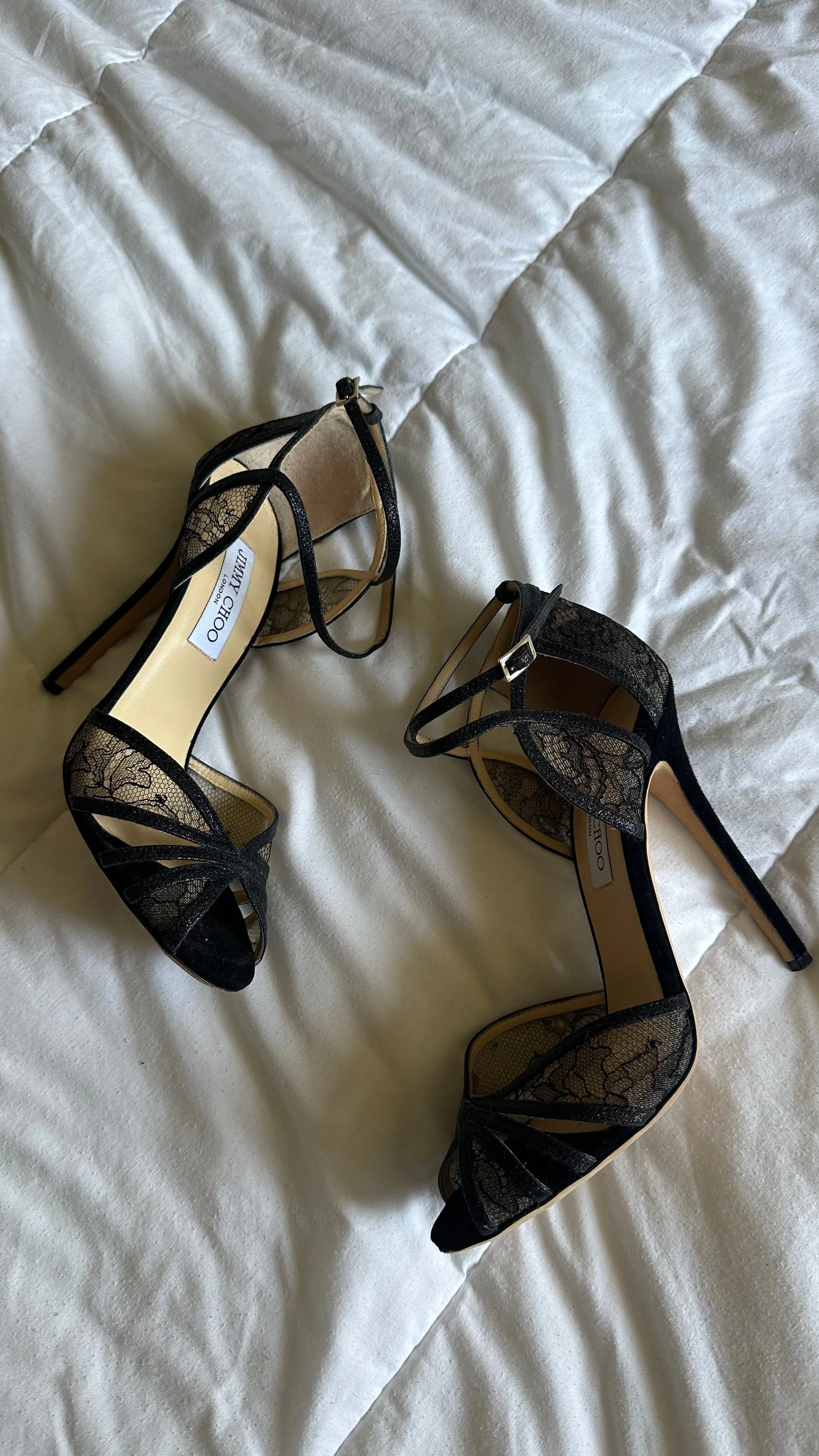 Vintage Black Lace Heels by Christian Louboutin – Side View