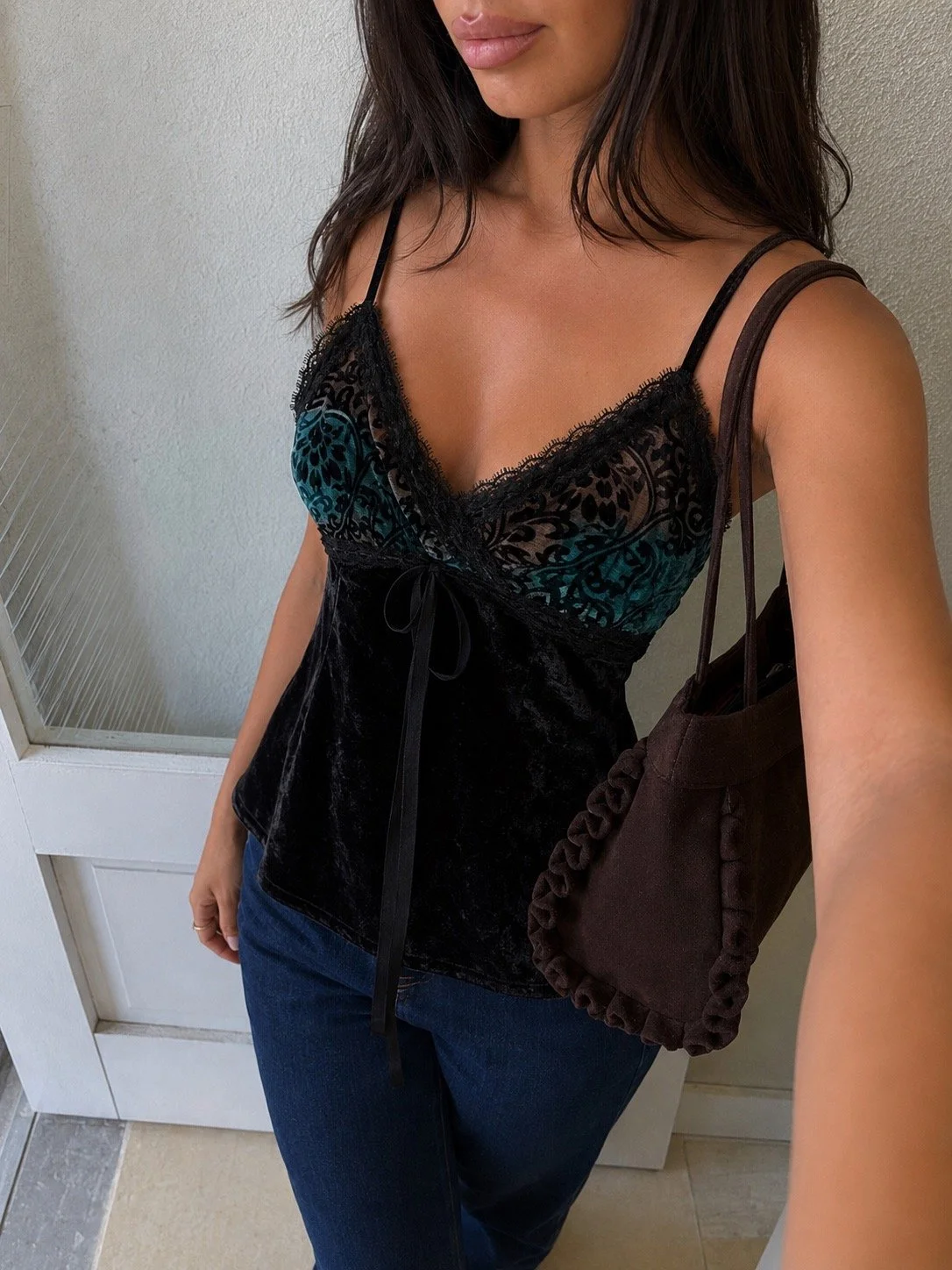 Vintage Italian Velvet & Lace Camisole Worn