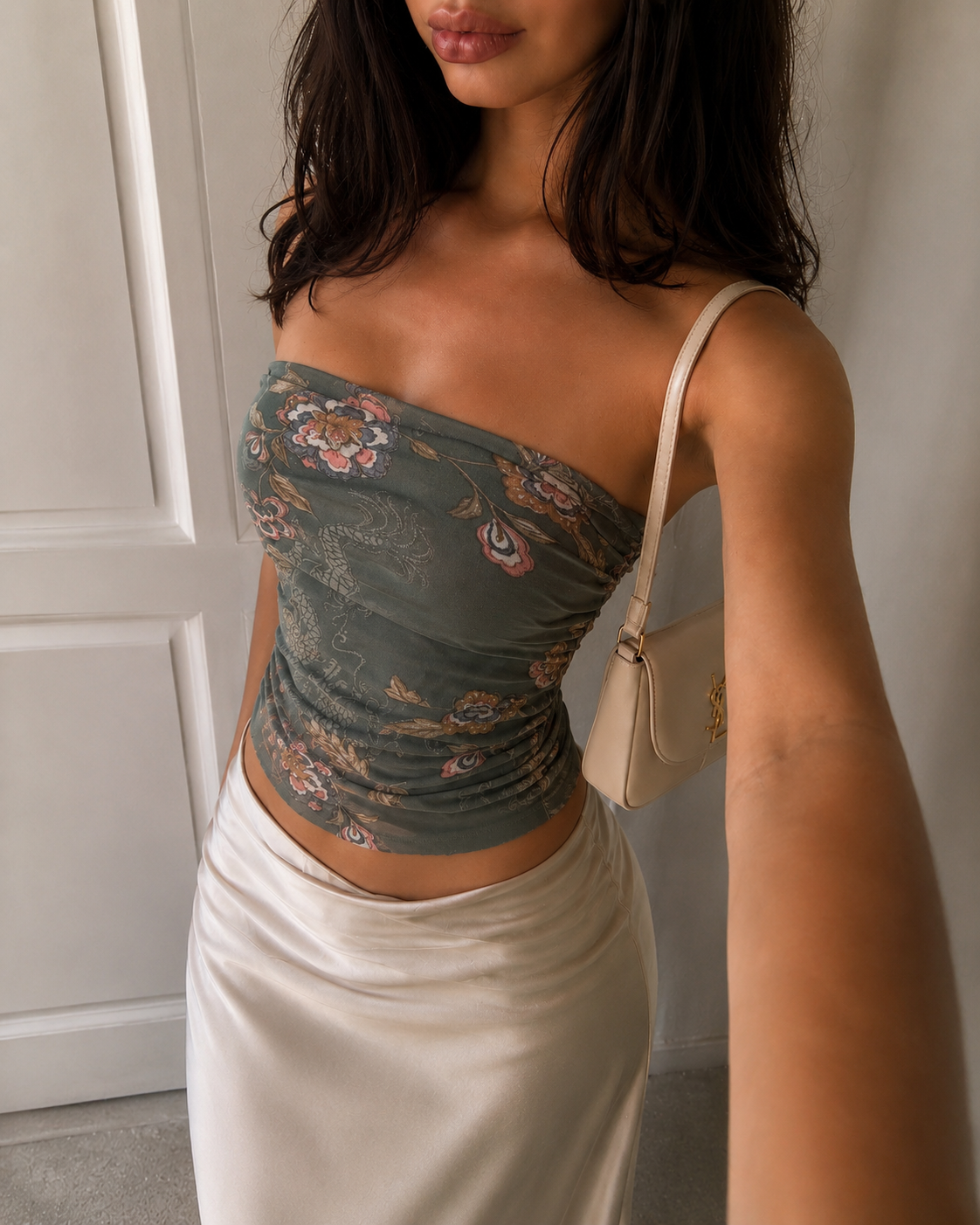 Vintage Italian Floral Mesh Tube Top