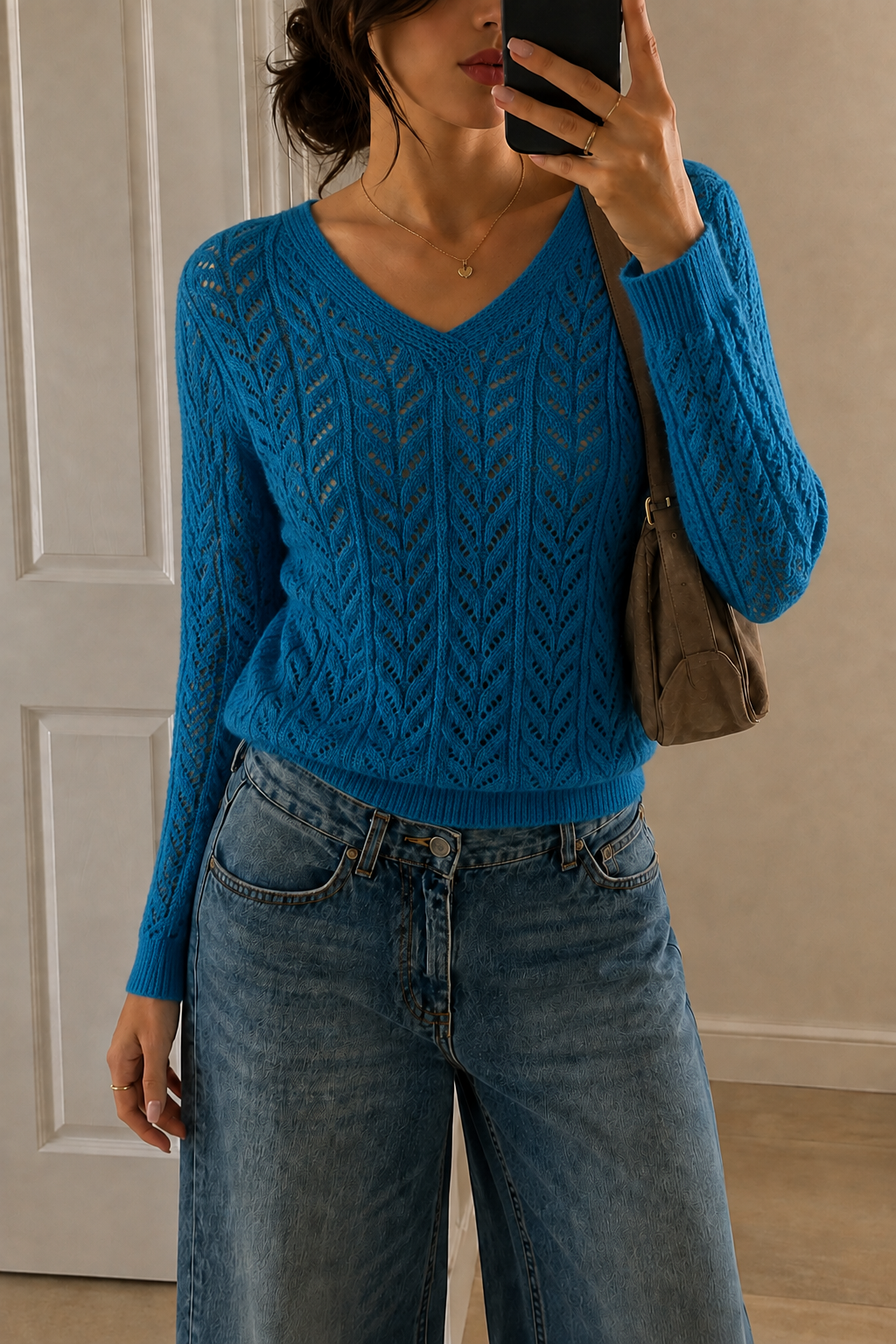Vintage Handmade Fern-Stitch Sweater