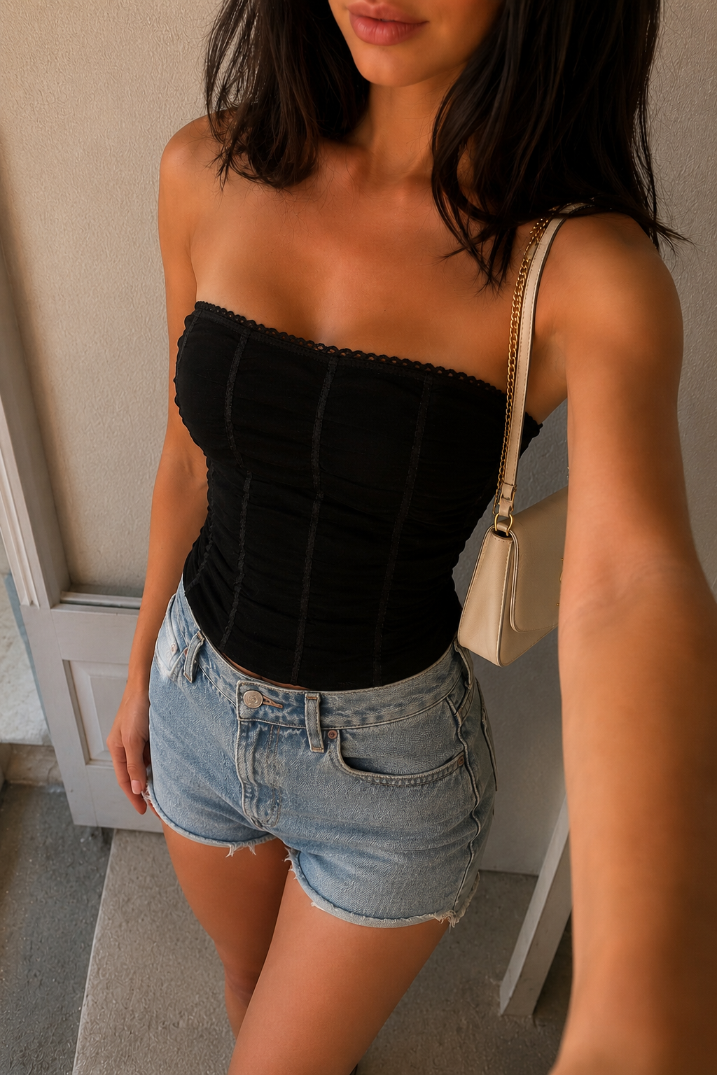 Vintage Ruched Mesh Tube Top Worn