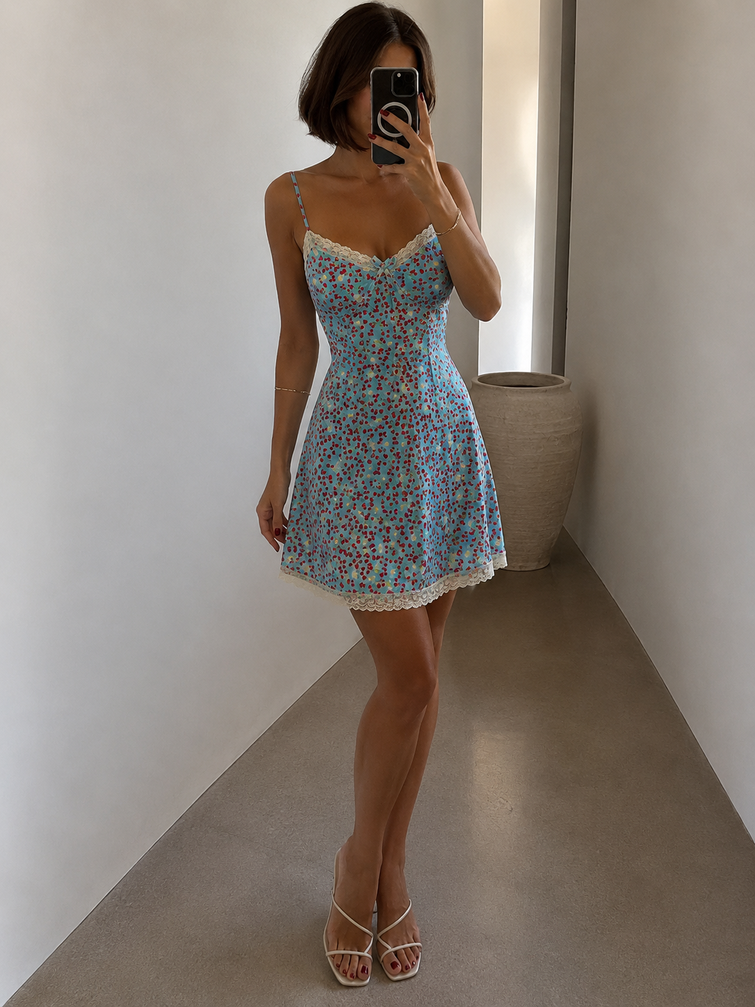 Vintage Cherry Print Slip Dress