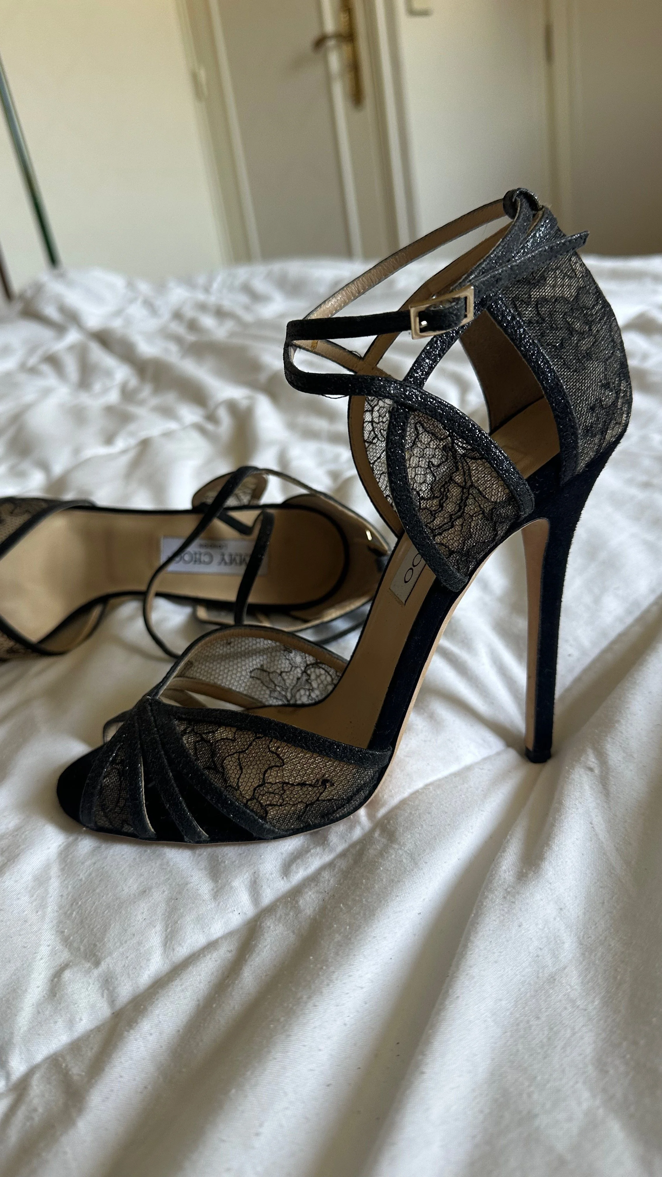Vintage Black Lace Heels by Christian Louboutin – Front View