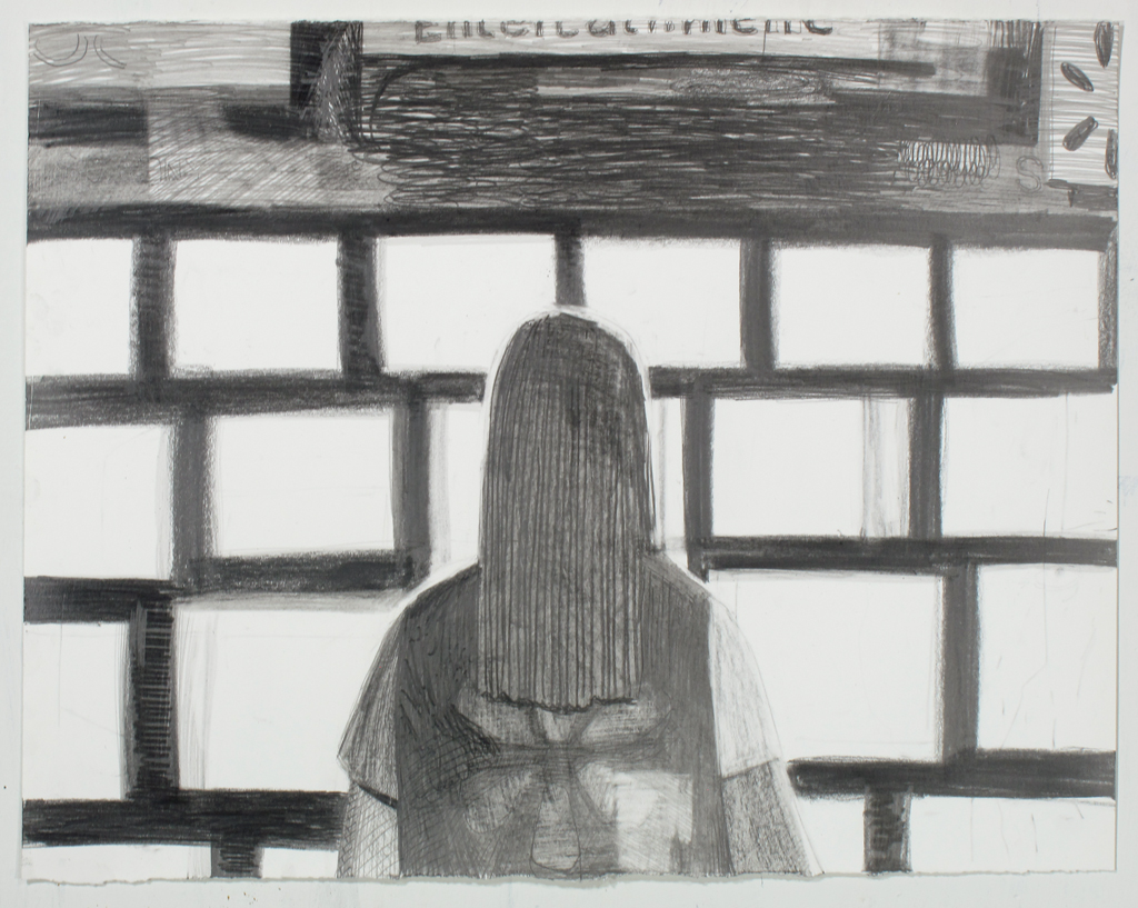  In the Entertainment Center  graphite on paper  17 1/2 x 23”  2019 