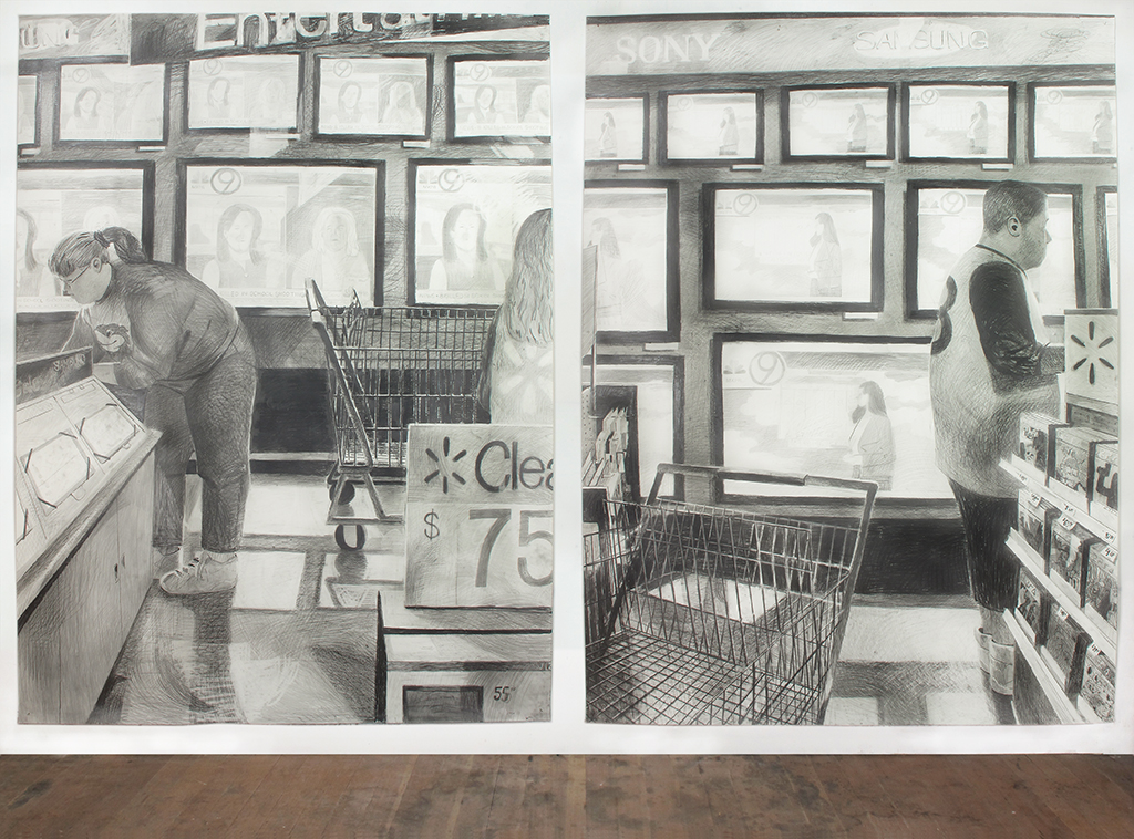  Entertainment Center  Graphite on paper  84” x 60” each; 84” x 126” overall  2019   