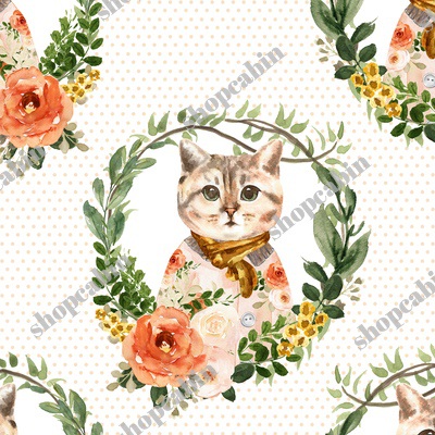 Miss Kitty Floral Wreath Peach Polka Dots.jpg