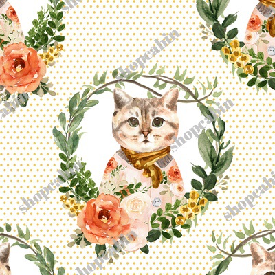 Miss Kitty Floral Wreath Yellow Polka Dots.jpg