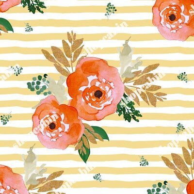 Bright Coral Florals And Gold  With Yellow Stripes.jpg