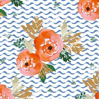 Bright Coral Florals And Gold Blue Waves.jpg