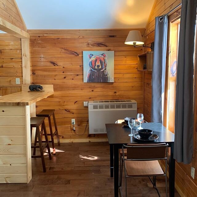 We gave Cabin 3 (Bear Cub Cave) lots of love.  We replaced the worn out carpet with hardwood - tore out the wall and replaced with a counter - and updated the furniture and the lights.  I LOVE how it came out.  The cabin still sleeps 4 as the daybed 