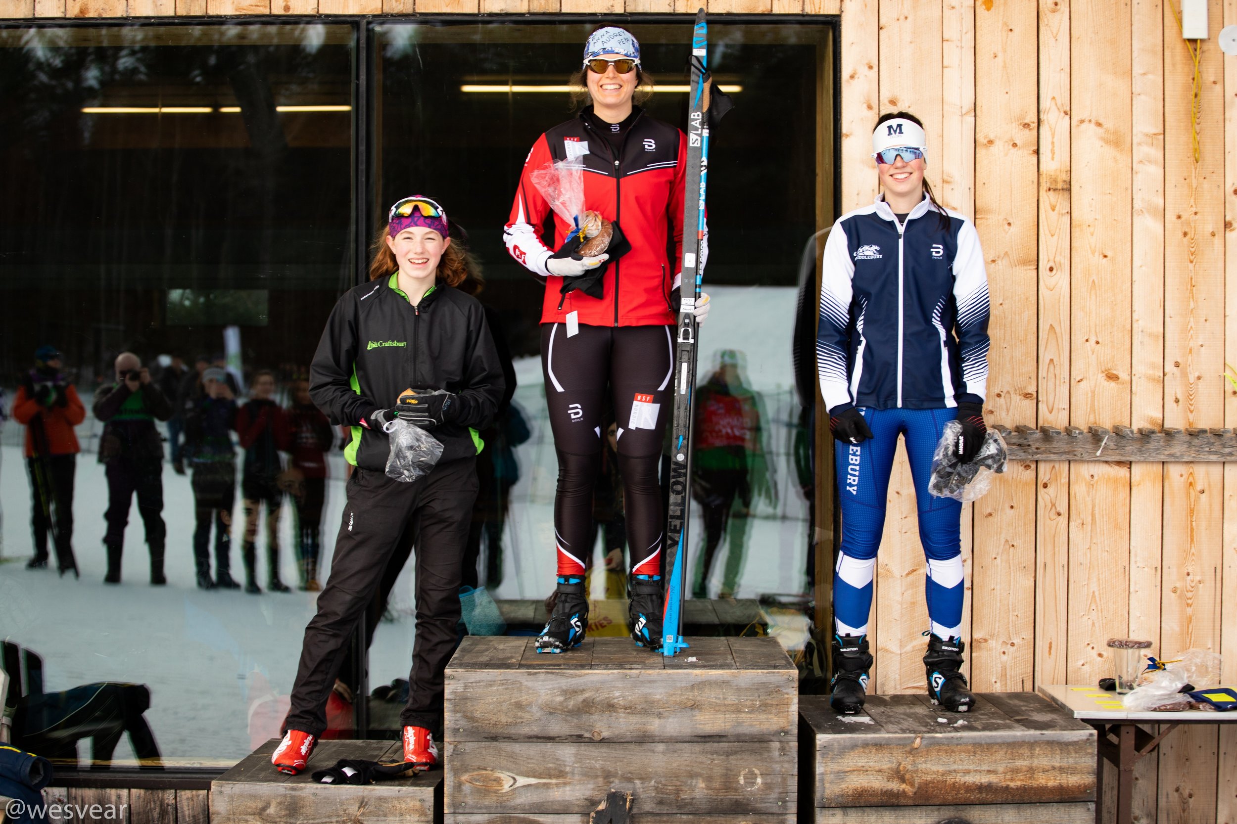 Women's freestyle sprint podium: Quincy Massey-Bierman, Heather Mooney, Alex Lawson