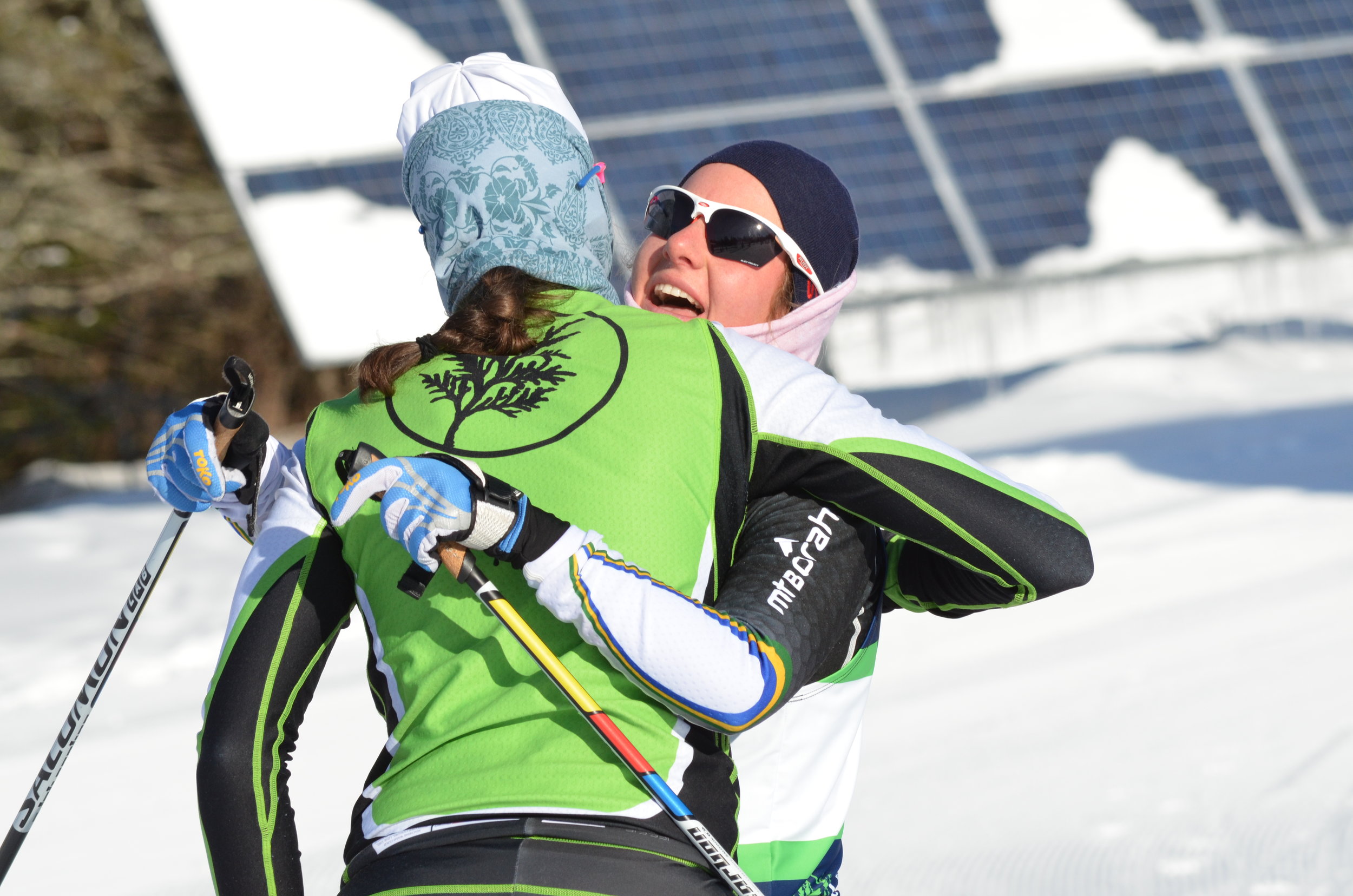Anja Gruber (Far West) gets a hug at the finish line