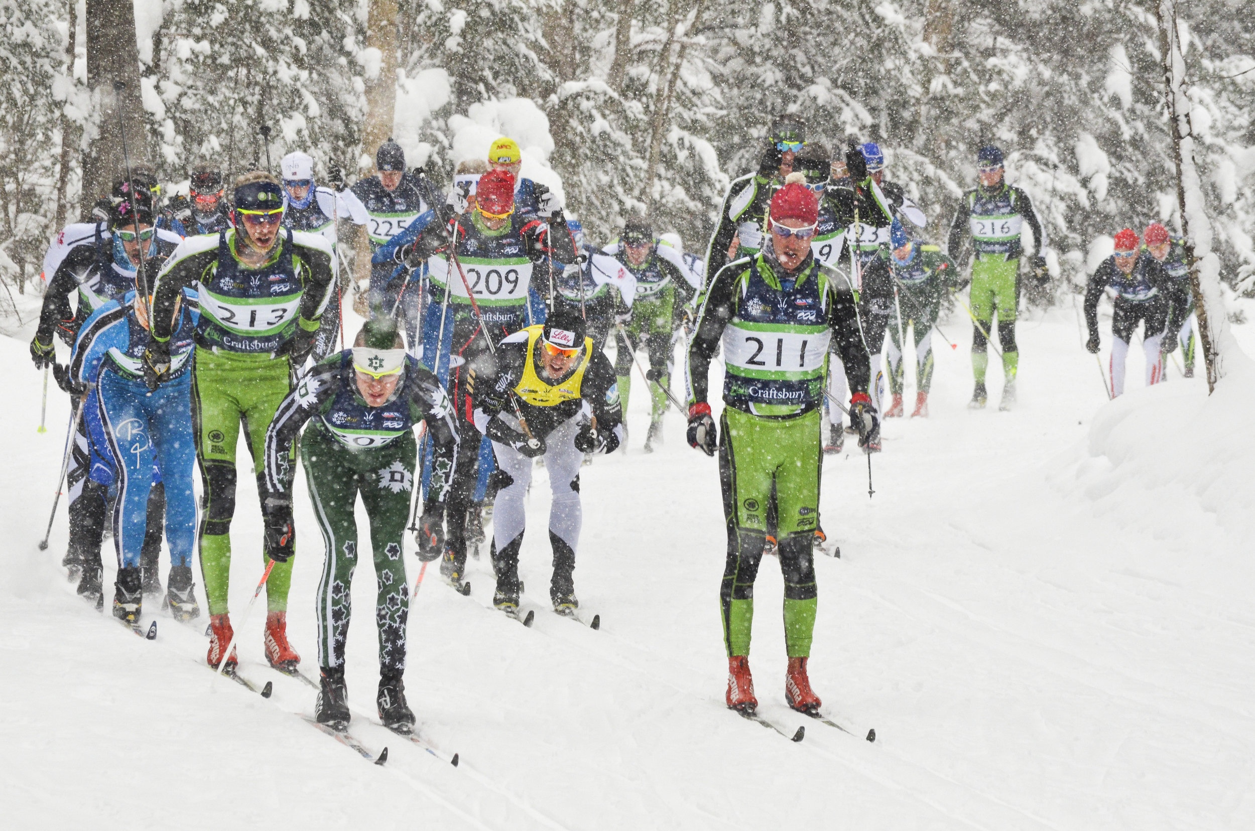 Snow still was falling during the men’s race.