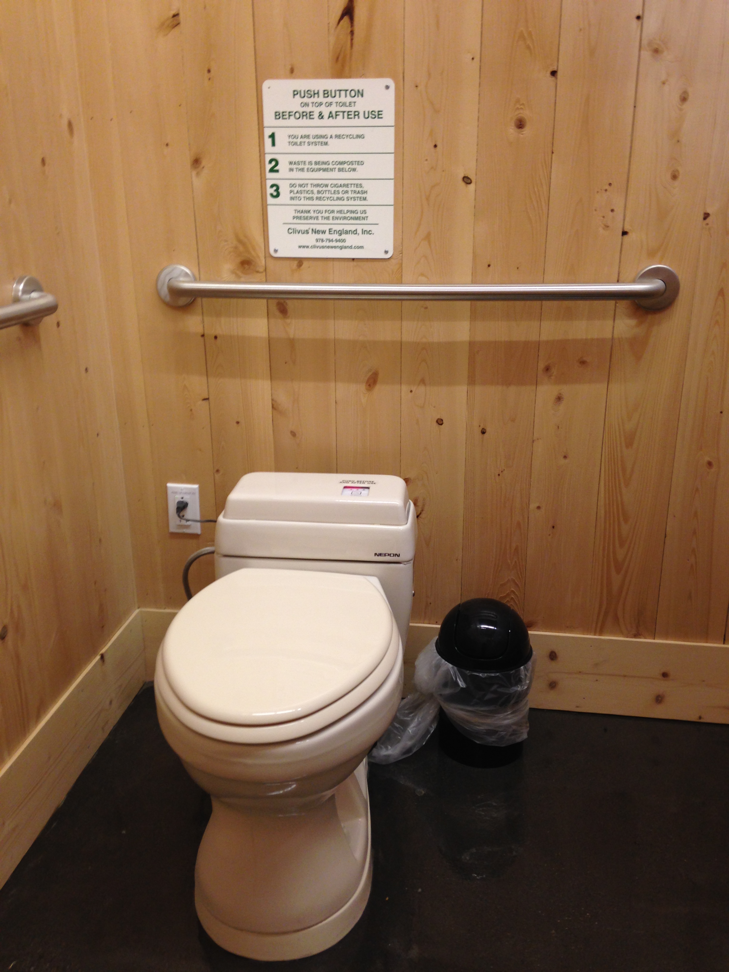  Normally we wouldn’t be posting photos of the toilets, but these are composting toilets! The toilets are connected to a composting unit in the basement, where solid waste is turned into compost. 